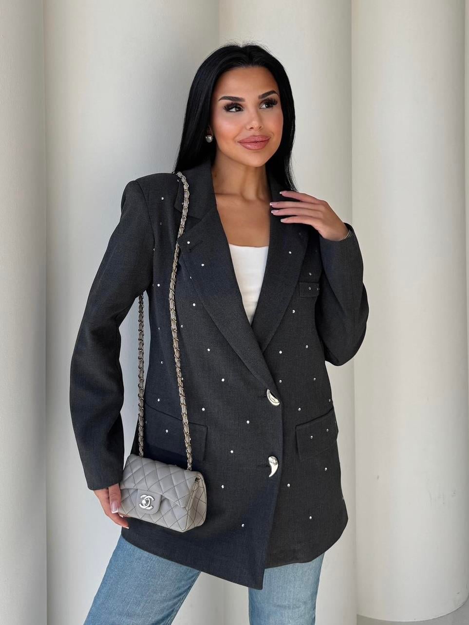 Leona Taş Detaylı Blazer Ceket Antrasit