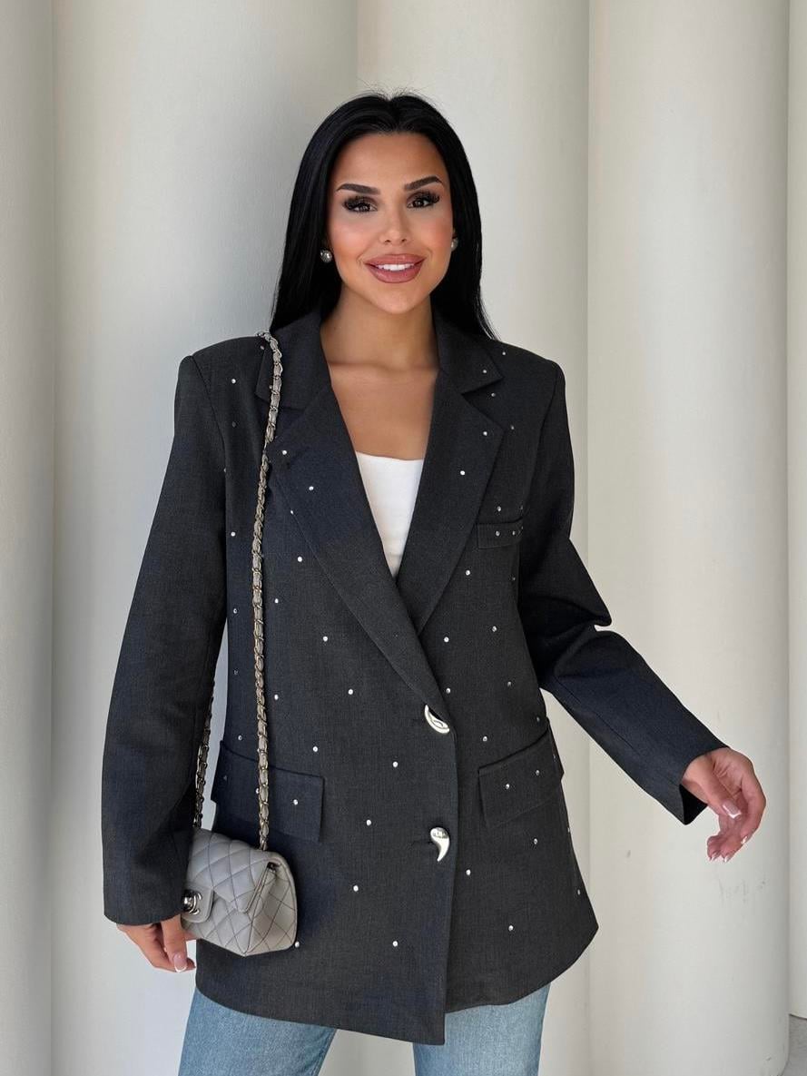 Leona Taş Detaylı Blazer Ceket Antrasit