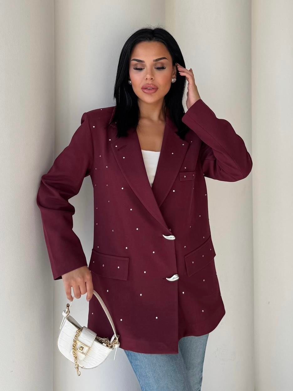 Leona Taş Detaylı Blazer Ceket Bordo