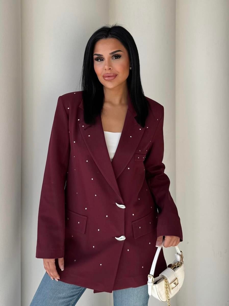 Leona Taş Detaylı Blazer Ceket Bordo