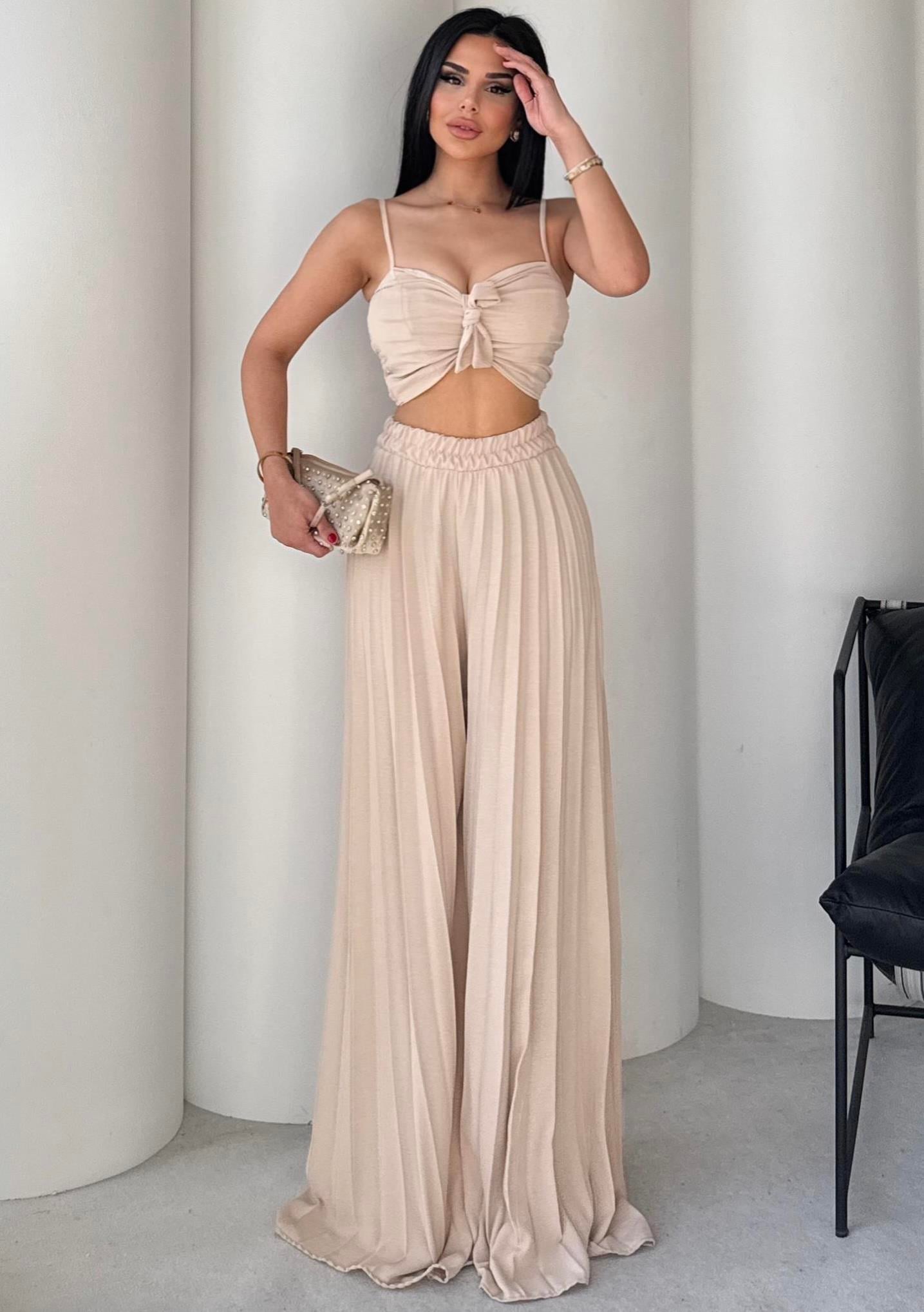 Loren Tasarım Crop Takım Bej
