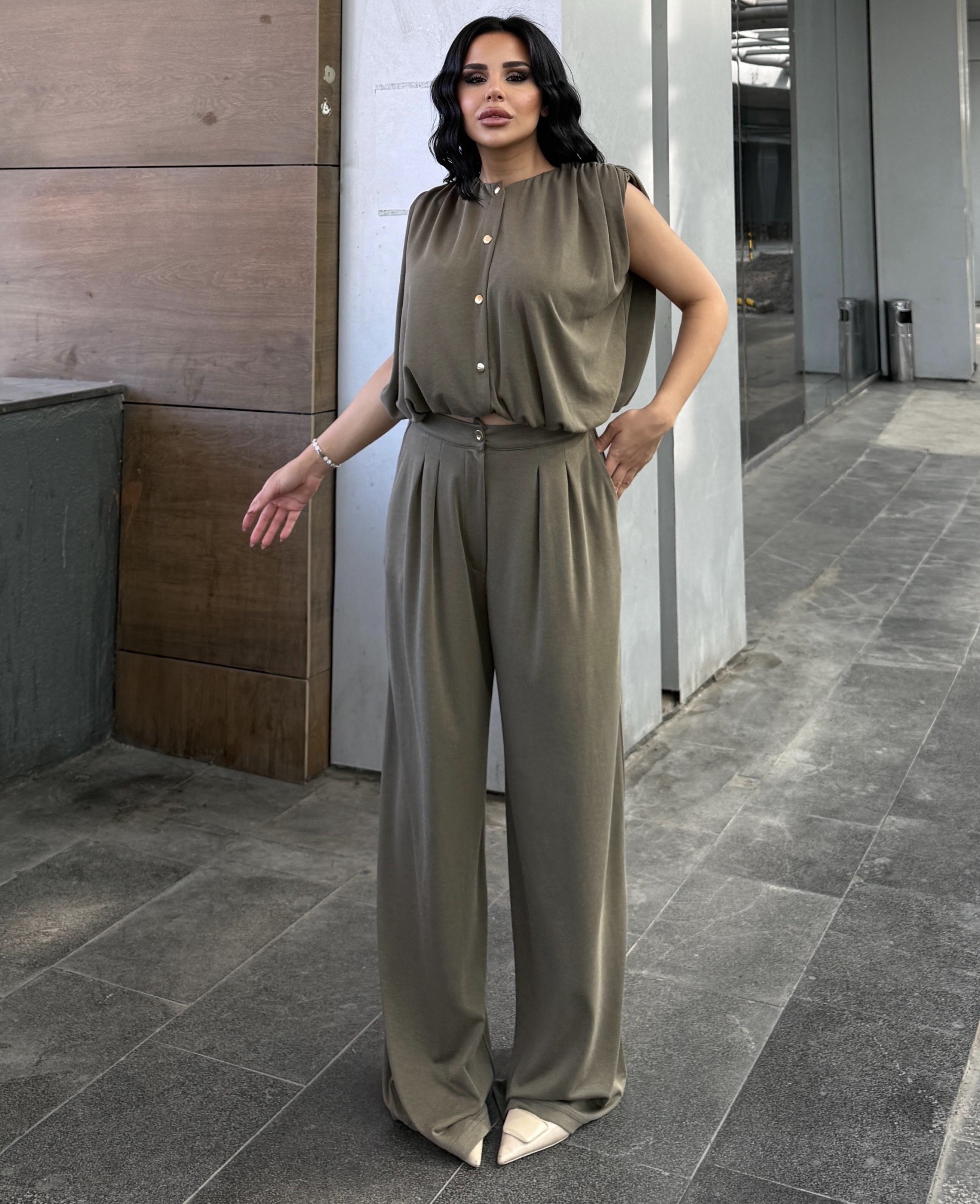 Lorsa Gold Düğme Detaylı Takım Haki