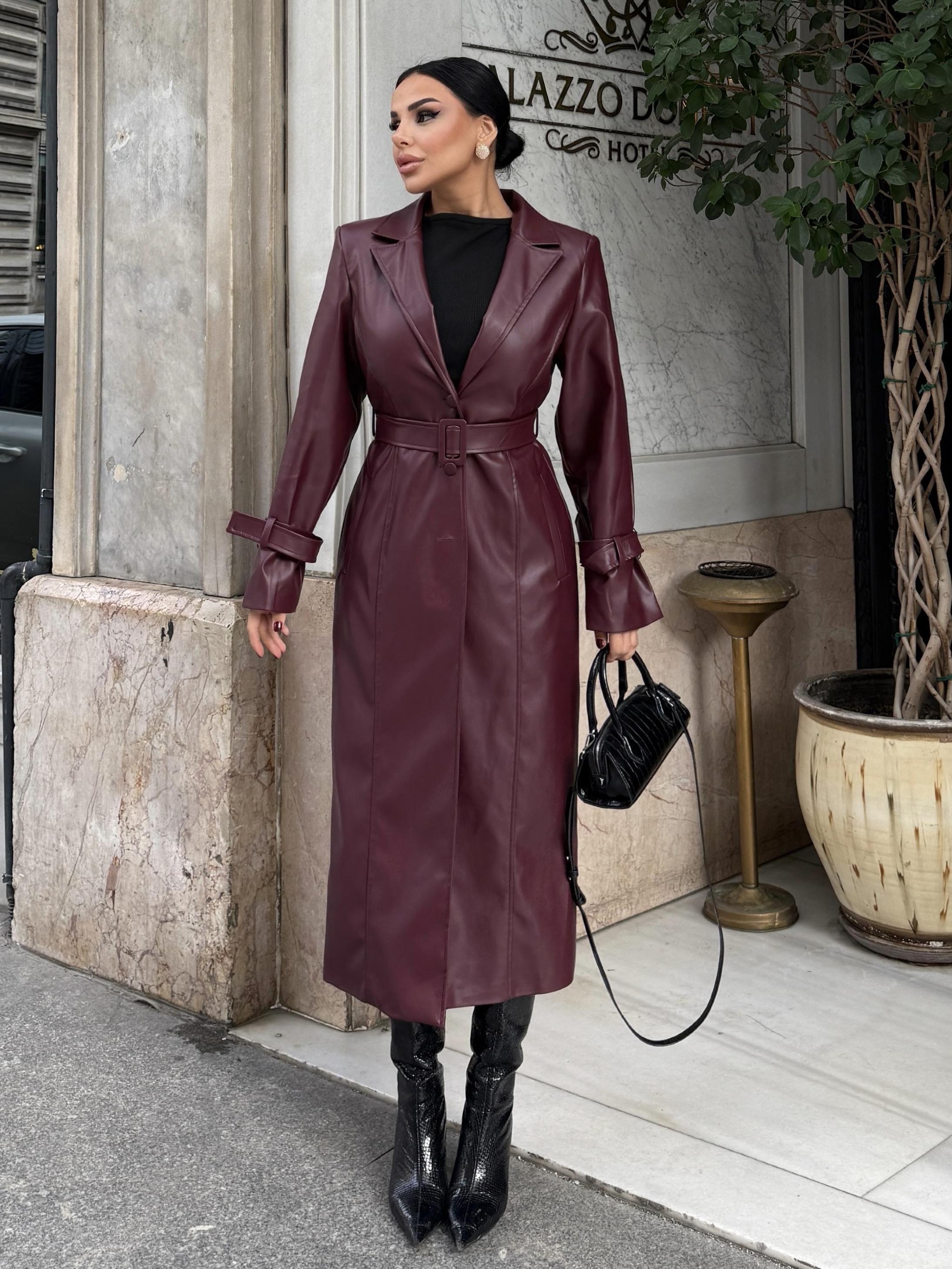 Loyra Kürk Detaylı Deri Kaban Bordo