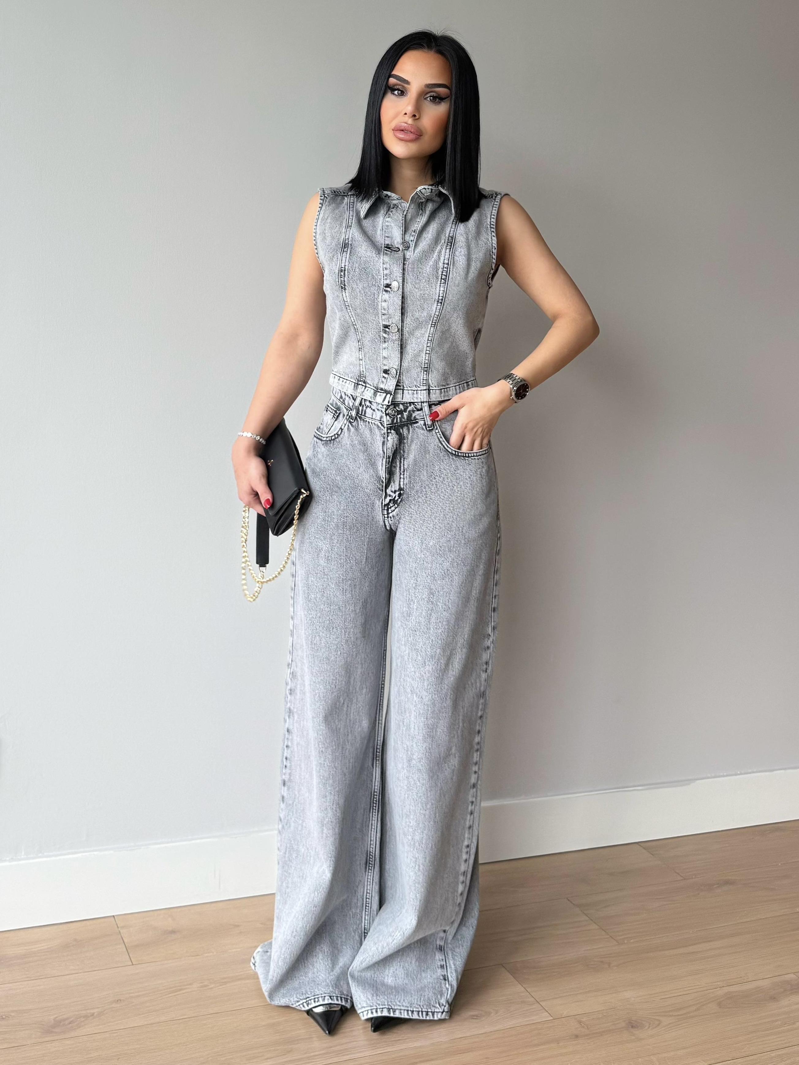 Madris İkili Denim Takım Gri