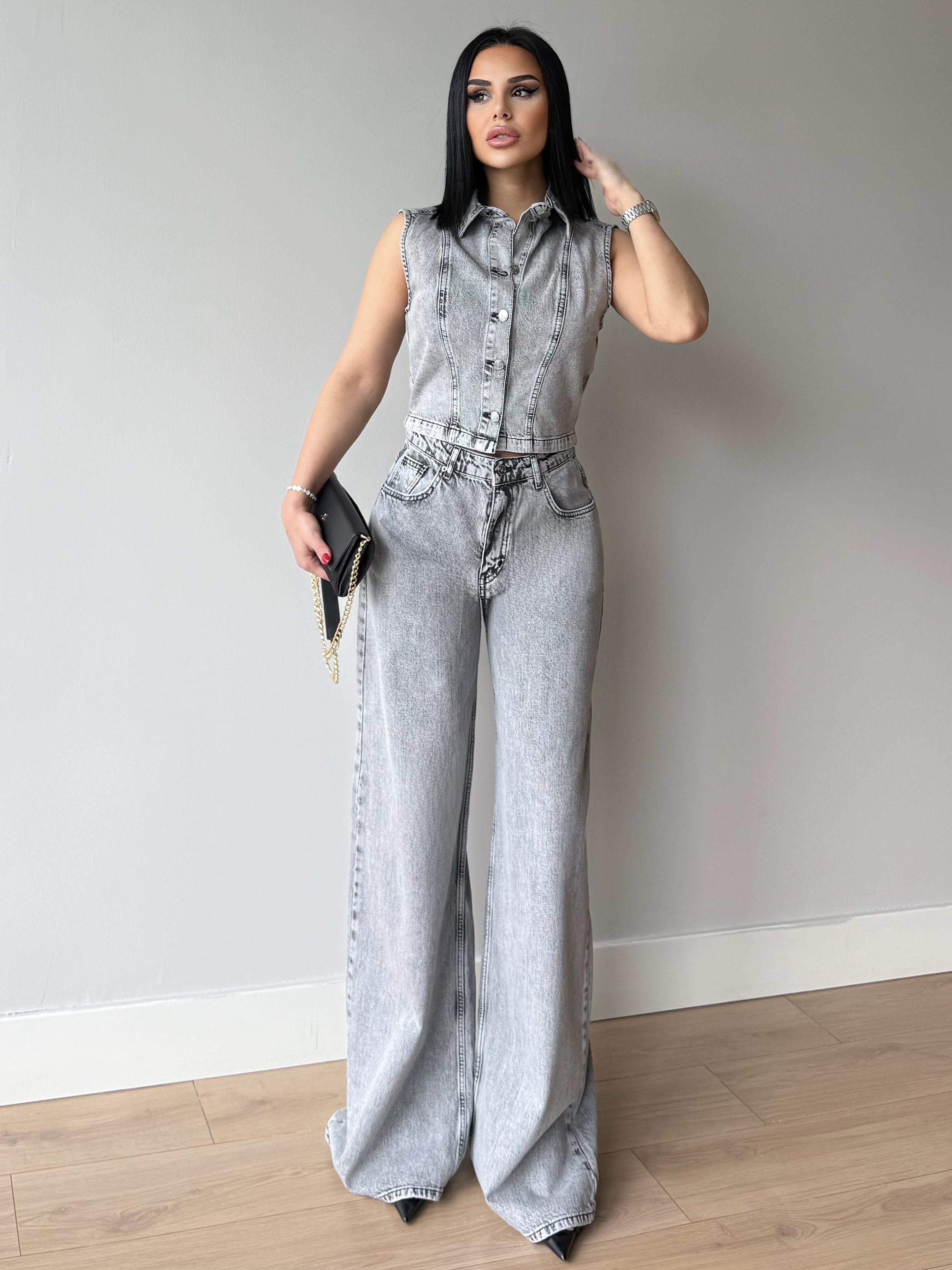 Madris İkili Denim Takım Gri