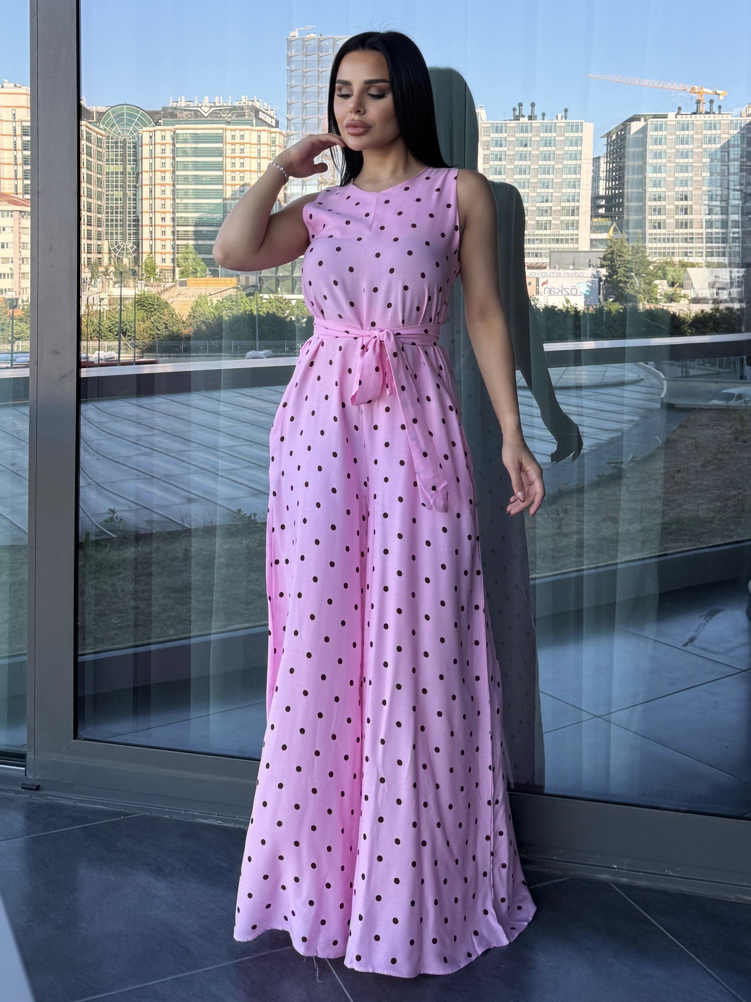 Menisa Puantiye Detaylı Tulum Pembe