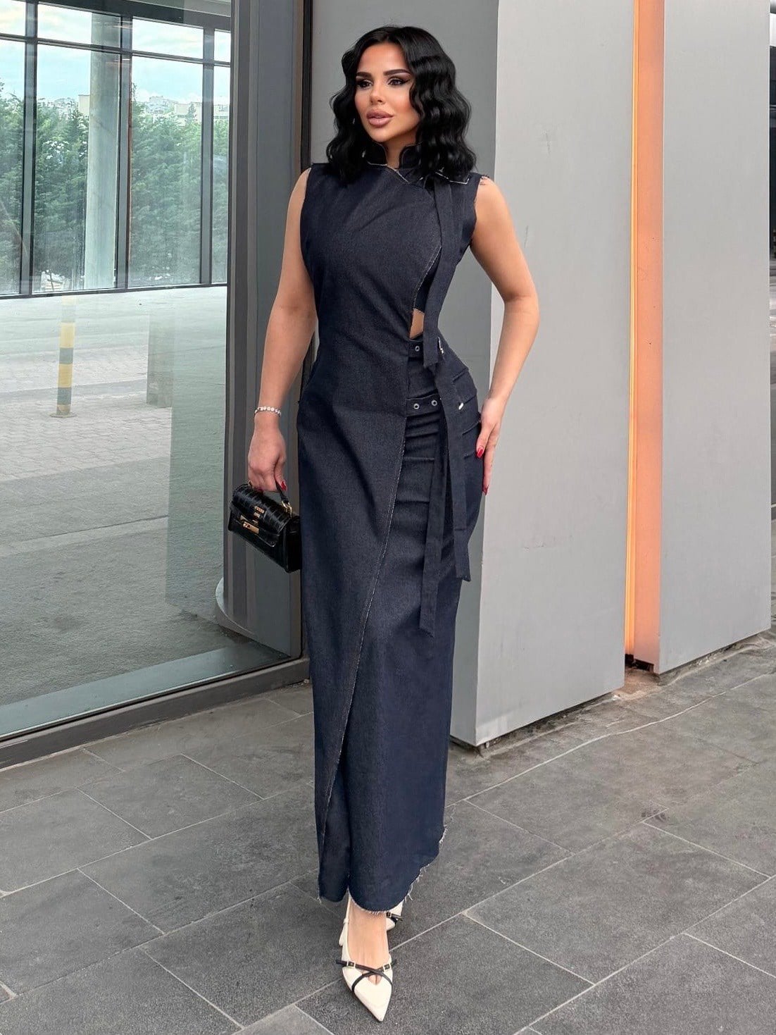 Mudanis Tasarım Denim Elbise Lacivert