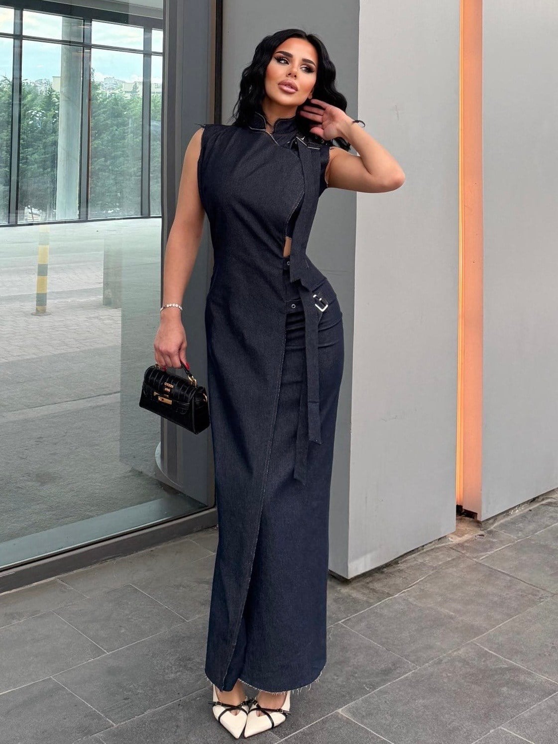 Mudanis Tasarım Denim Elbise Lacivert