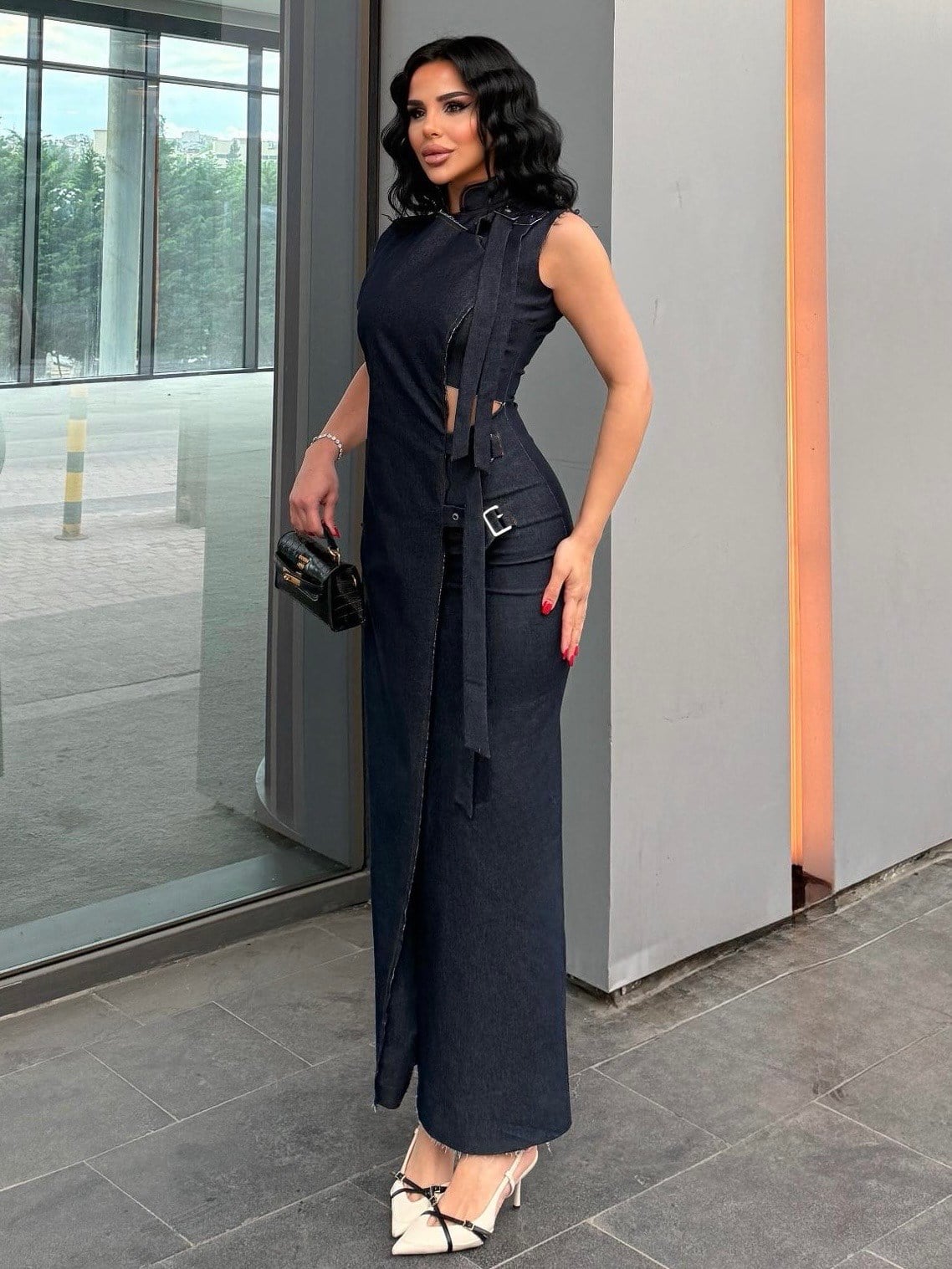 Mudanis Tasarım Denim Elbise Lacivert