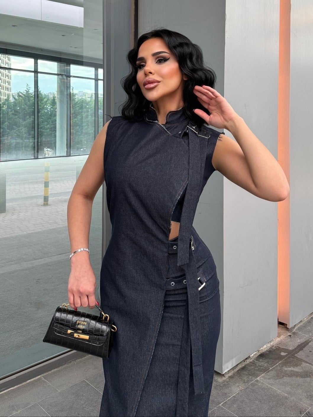 Mudanis Tasarım Denim Elbise Lacivert