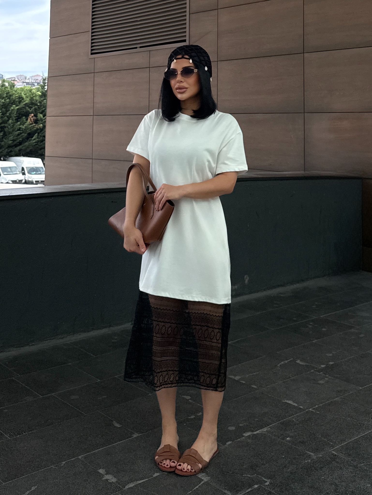 Oden Dantel Detaylı Elbise Beyaz