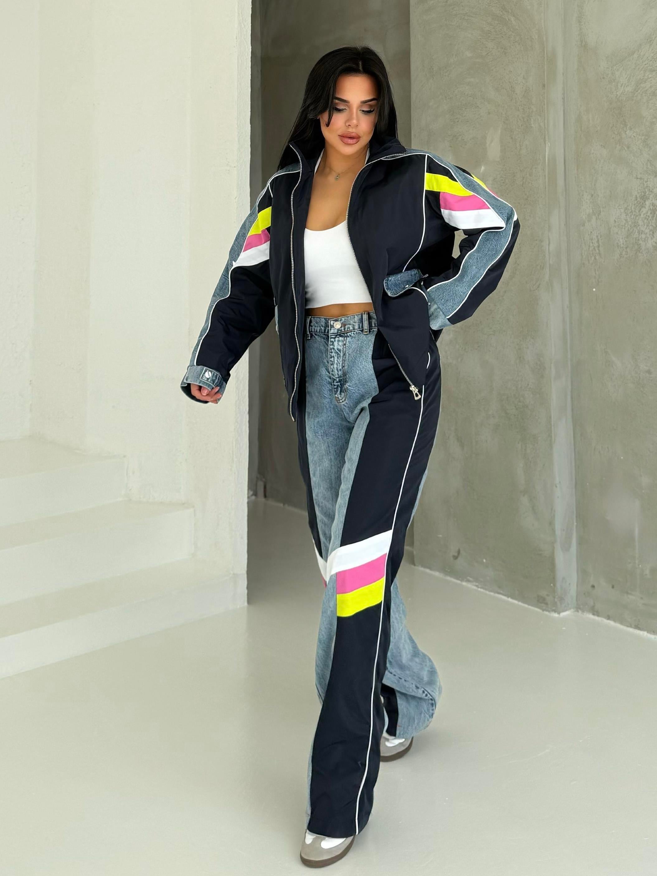 Otiga Denim Detaylı Paraşüt Takım Lacivert 