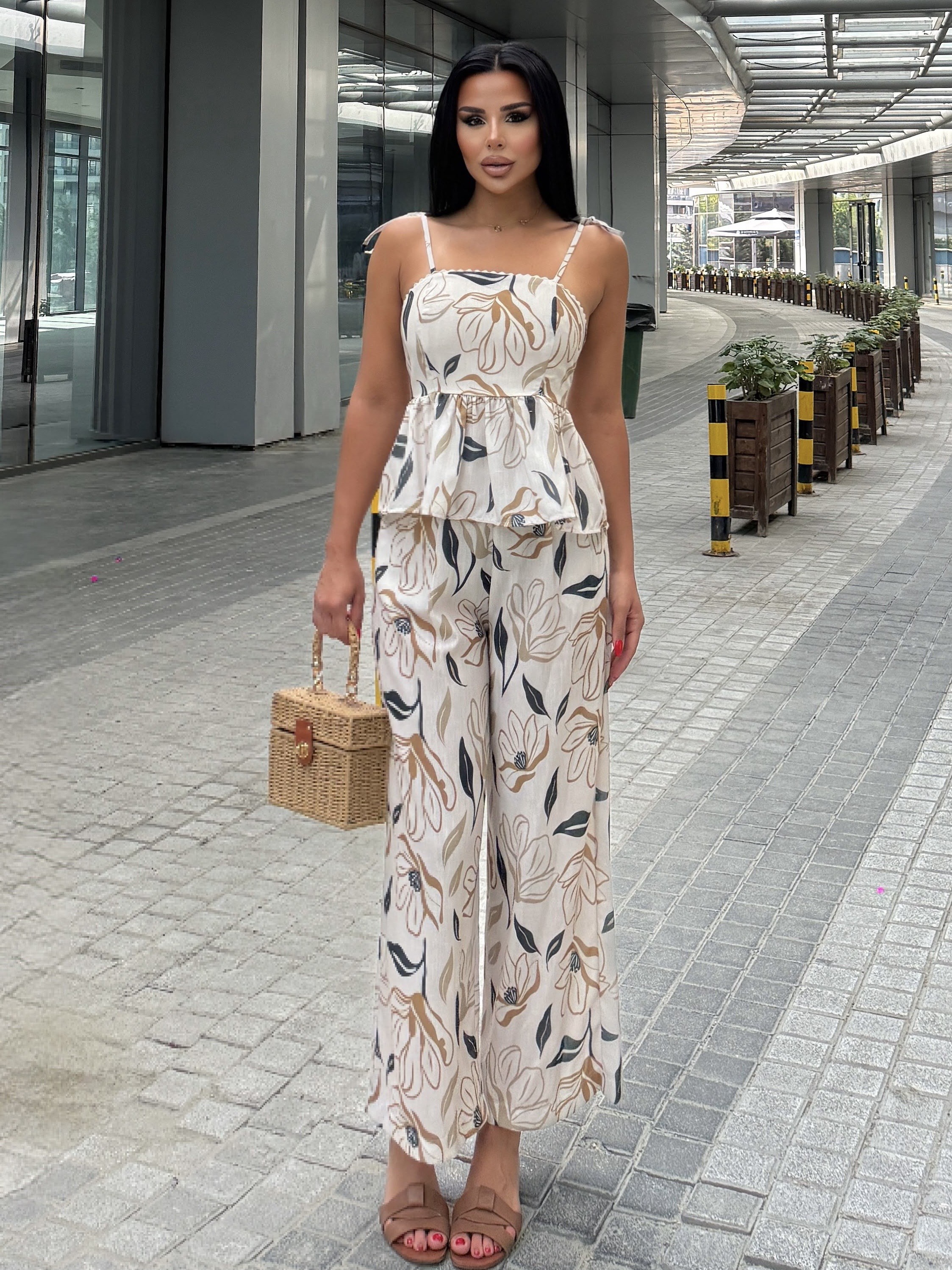 Polina Desenli Takım Bej