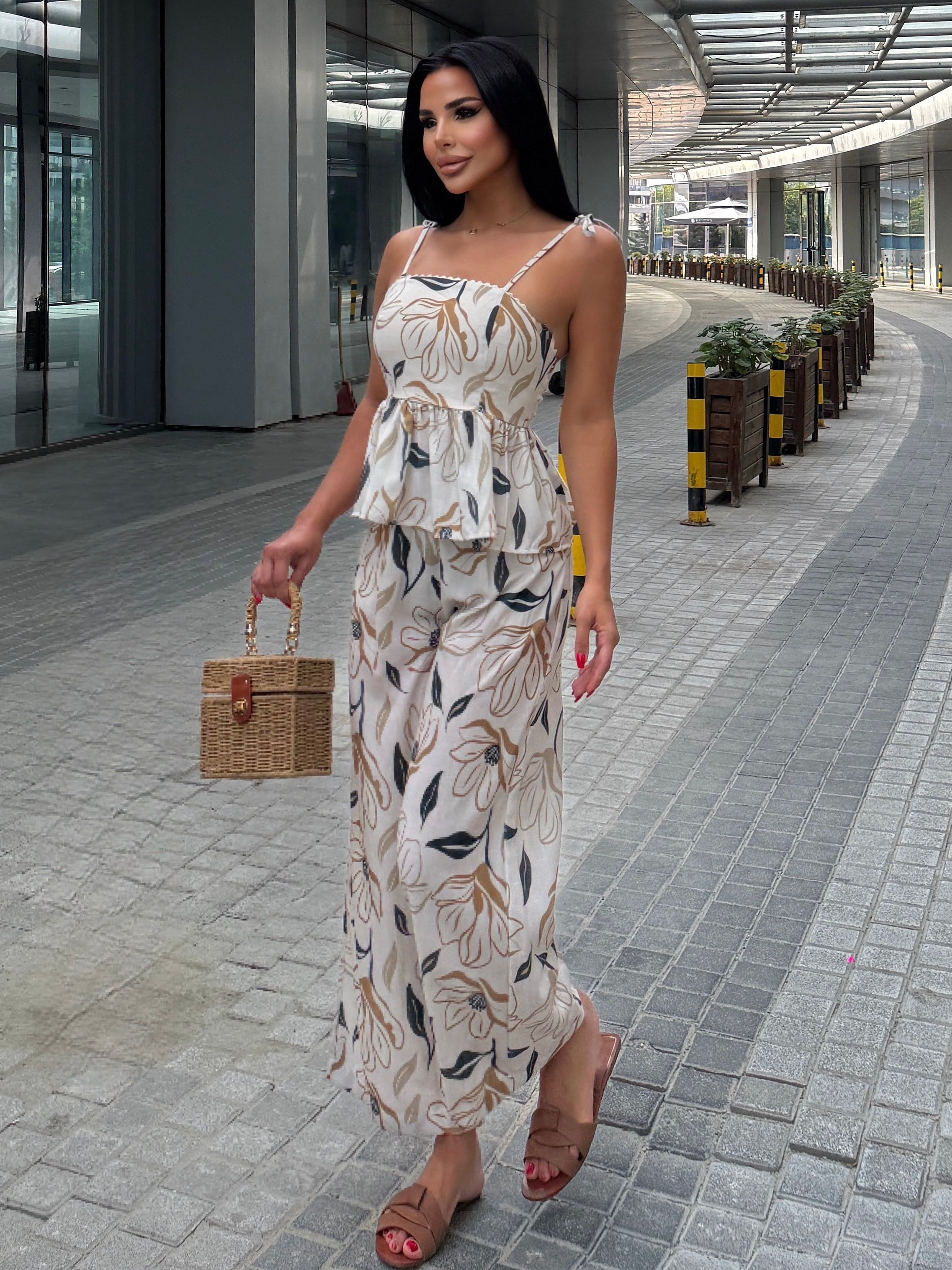 Polina Desenli Takım Bej