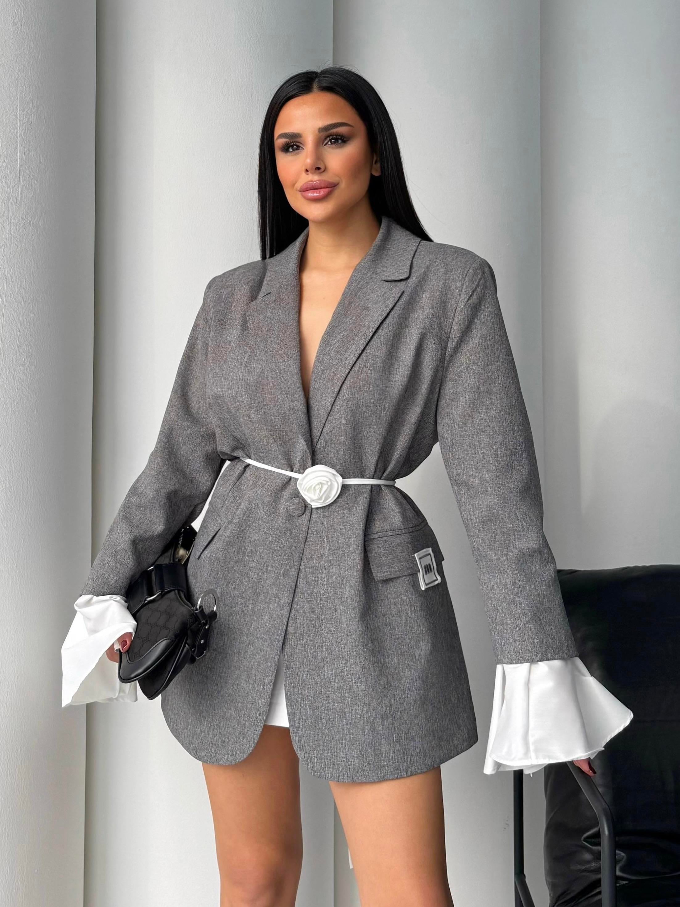 Poly Gül Kemer Detaylı Blazer Ceket  Antrasit