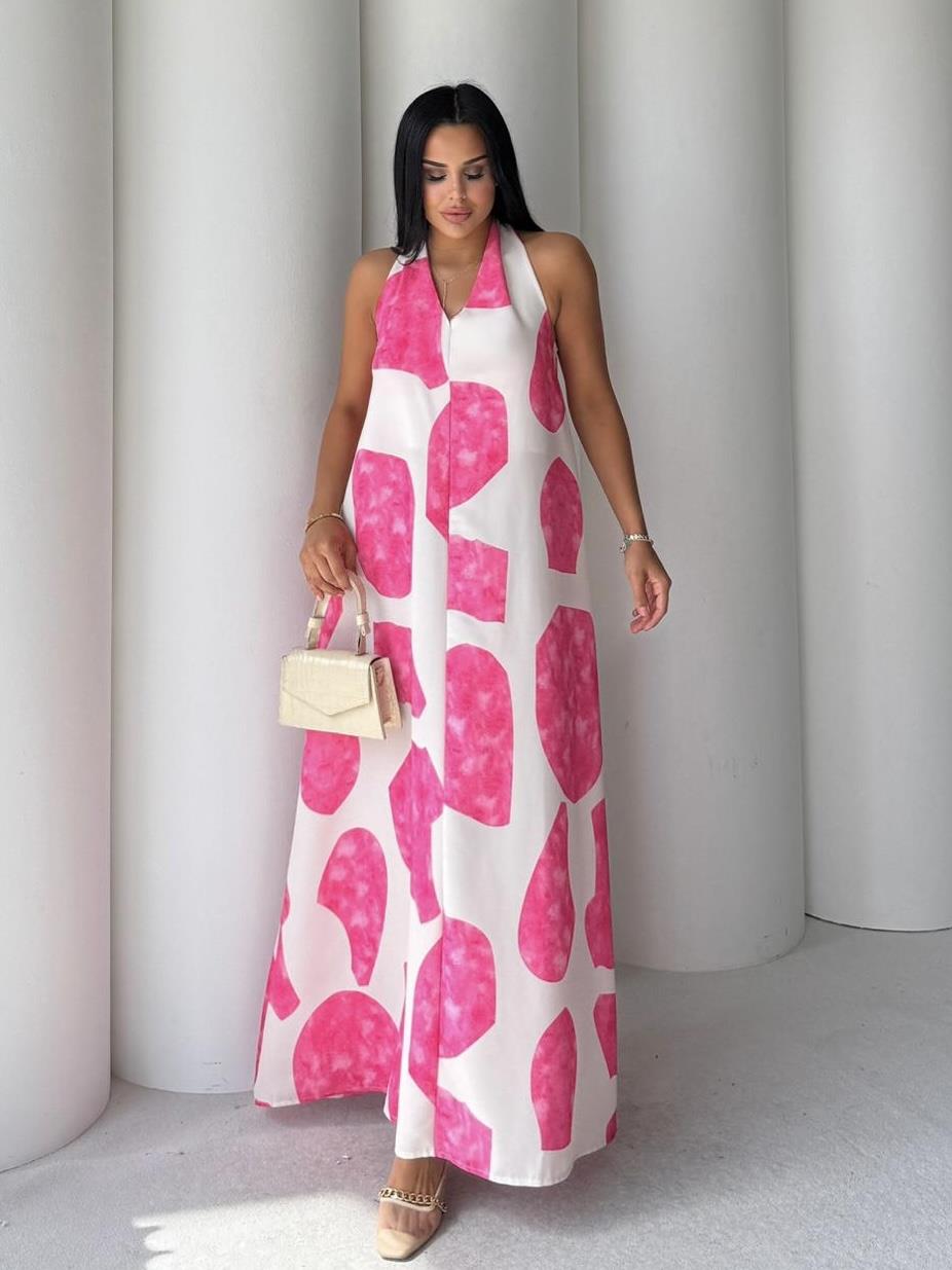 Punto Desenli Elbise Pembe