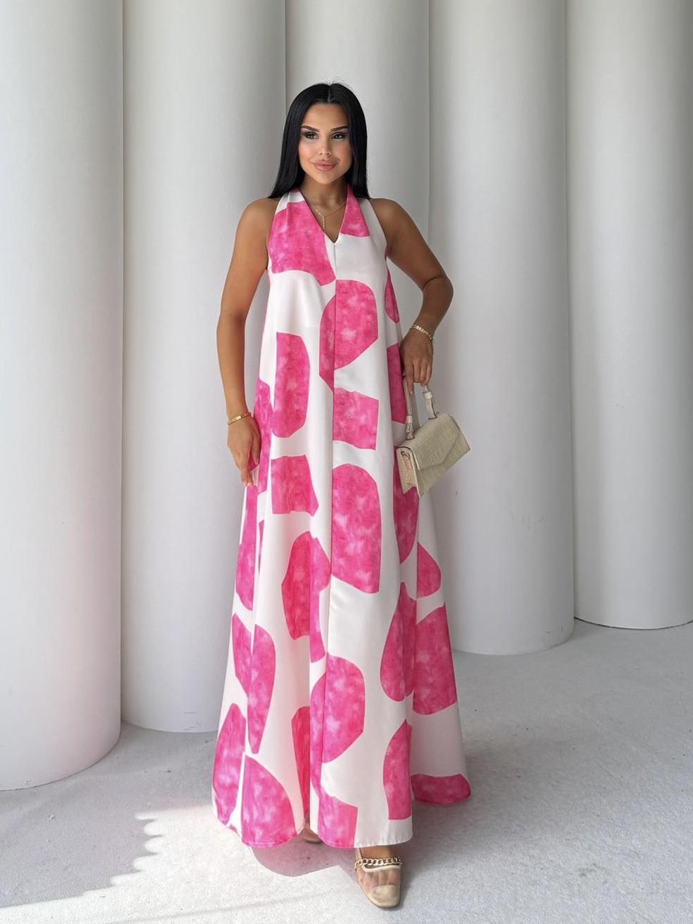 Punto Desenli Elbise Pembe