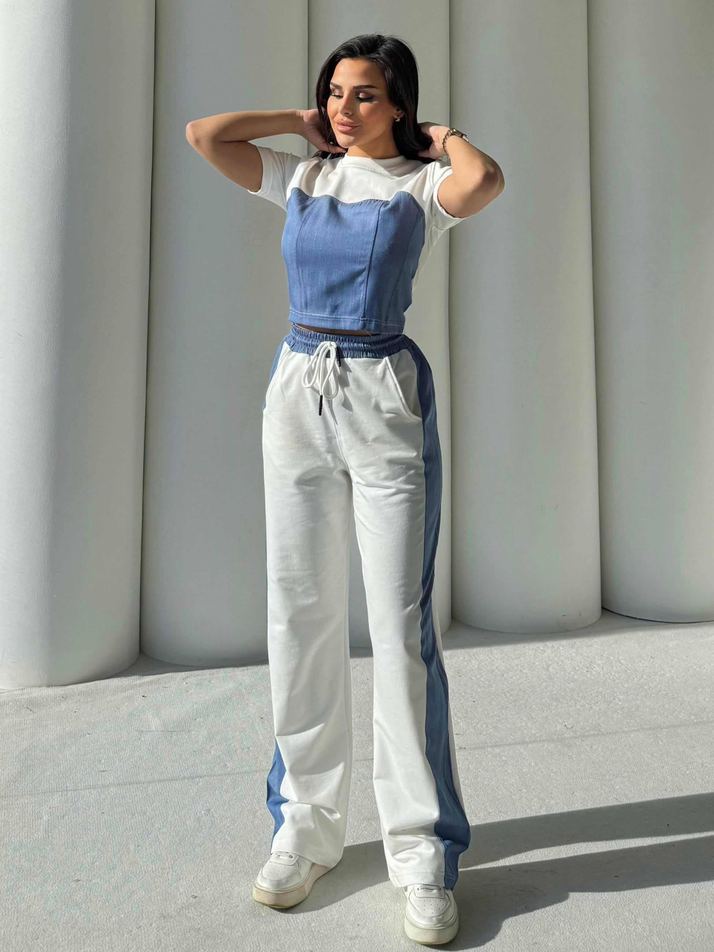 Quas Denim Detaylı Takım Beyaz