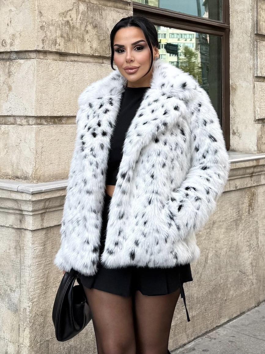 Rinda Desenli Kürk Kaban Beyaz