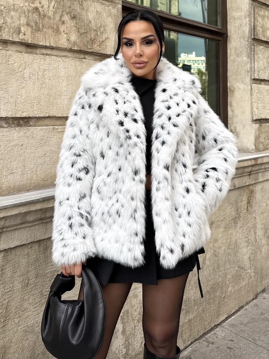 Rinda Desenli Kürk Kaban Beyaz