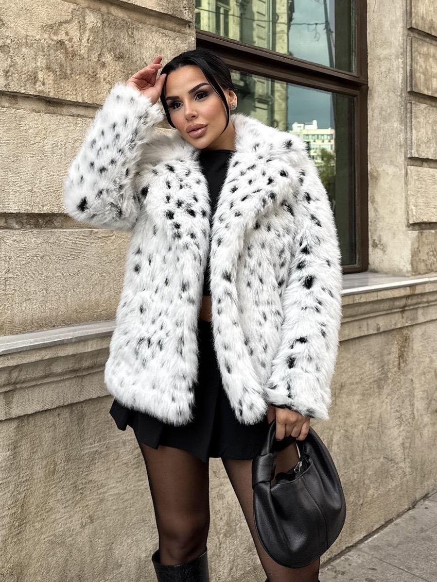 Rinda Desenli Kürk Kaban Beyaz