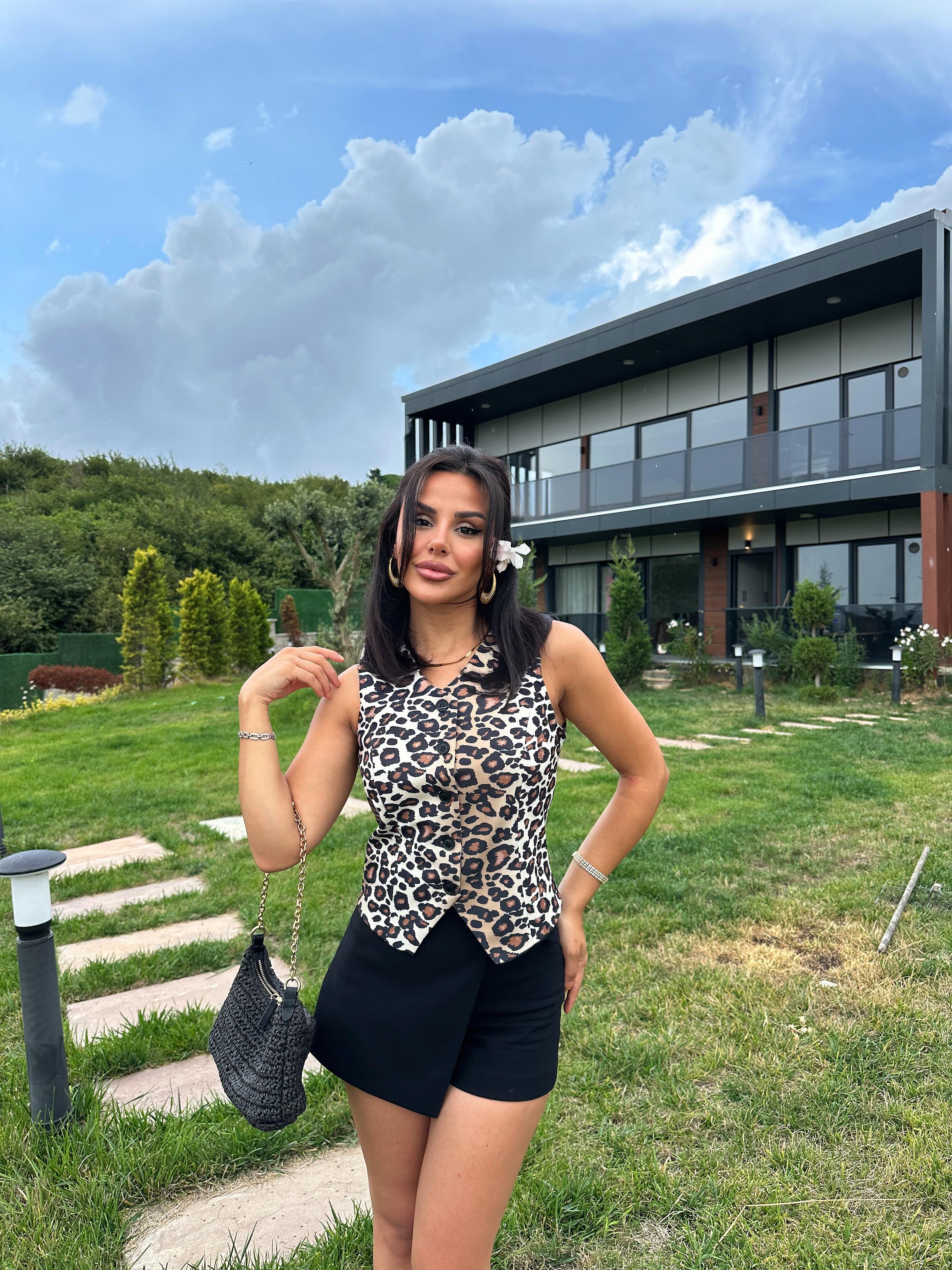 Safari Yelek Leopar Desen