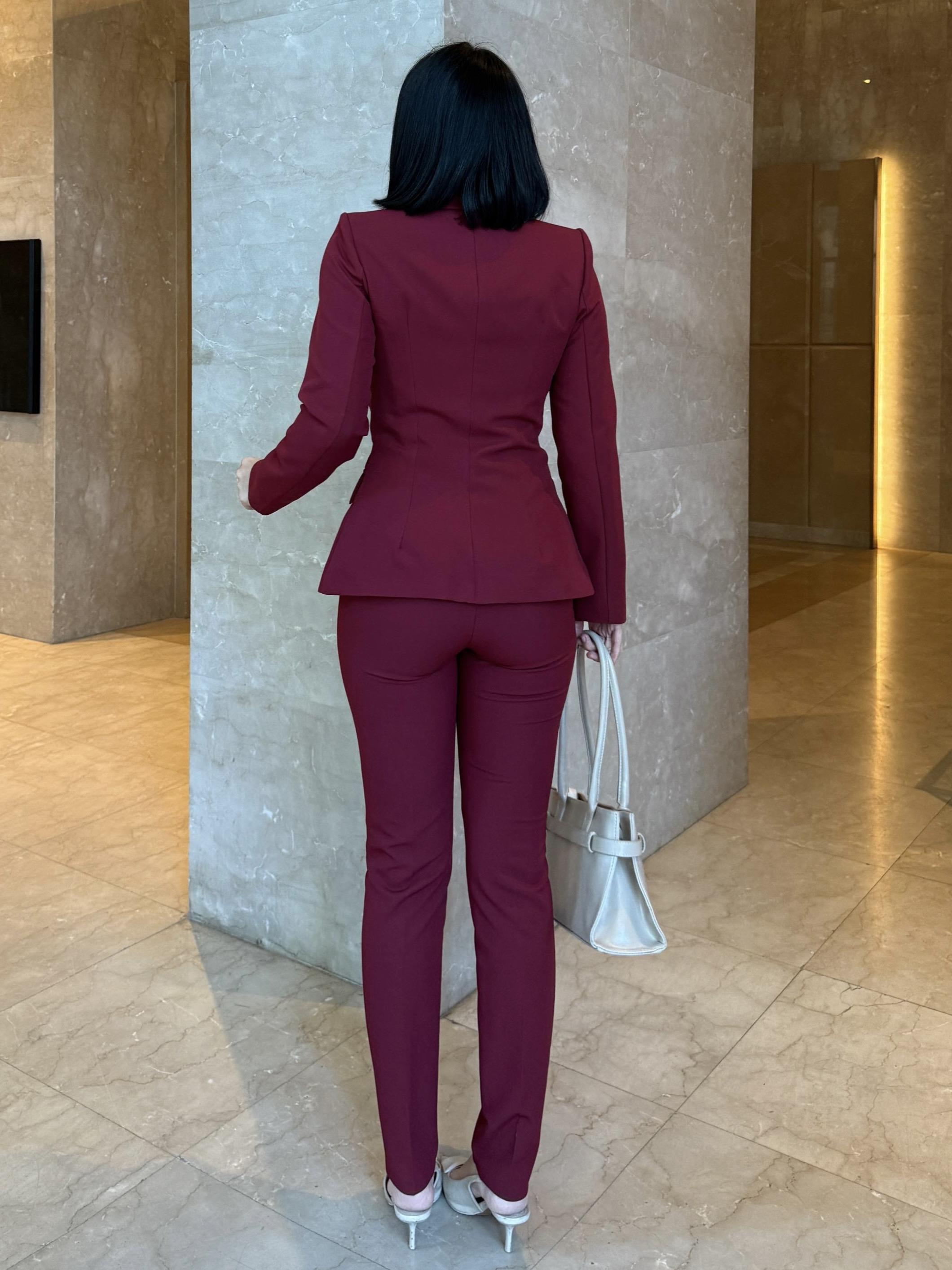 Silva Gold Düğme Detaylı Takım Bordo