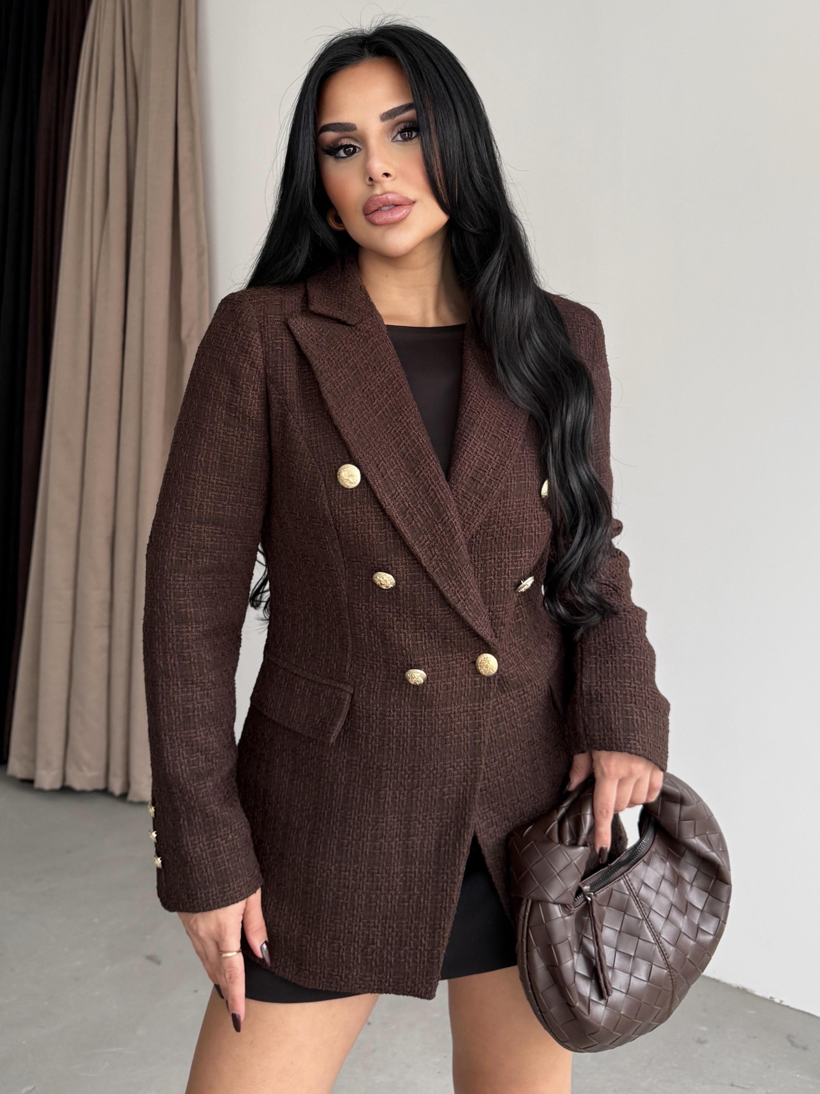 Sofira Gold Düğme Detaylı Blazer Ceket Kahve