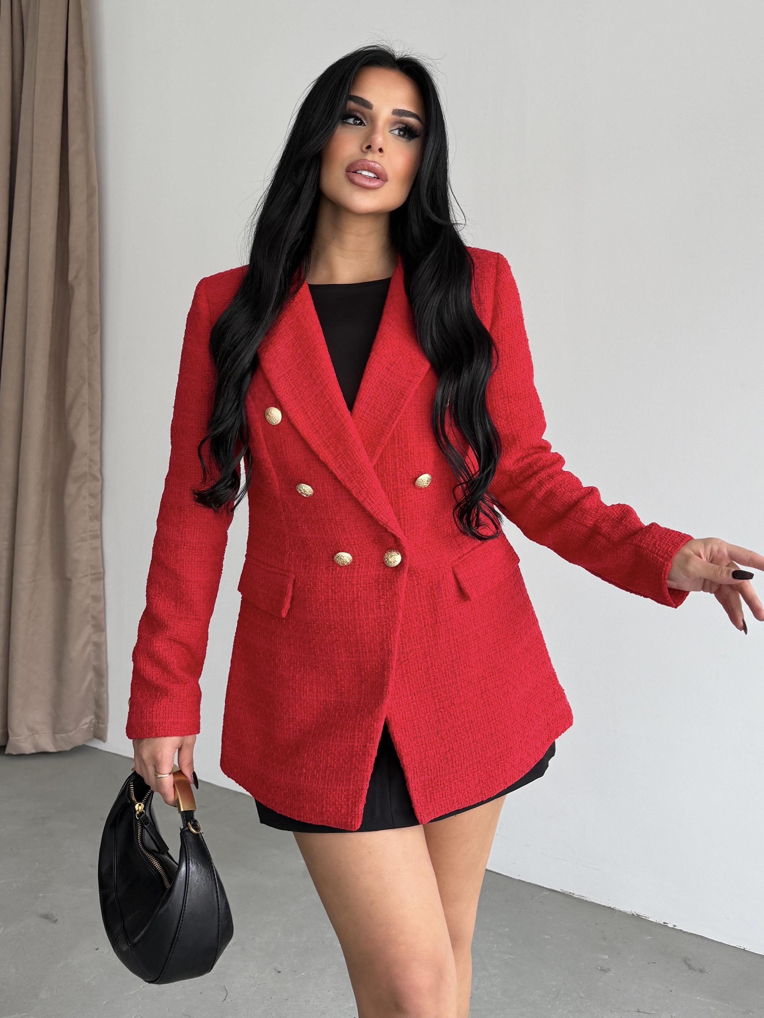 Sofira Gold Düğme Detaylı Blazer Ceket Kırmızı