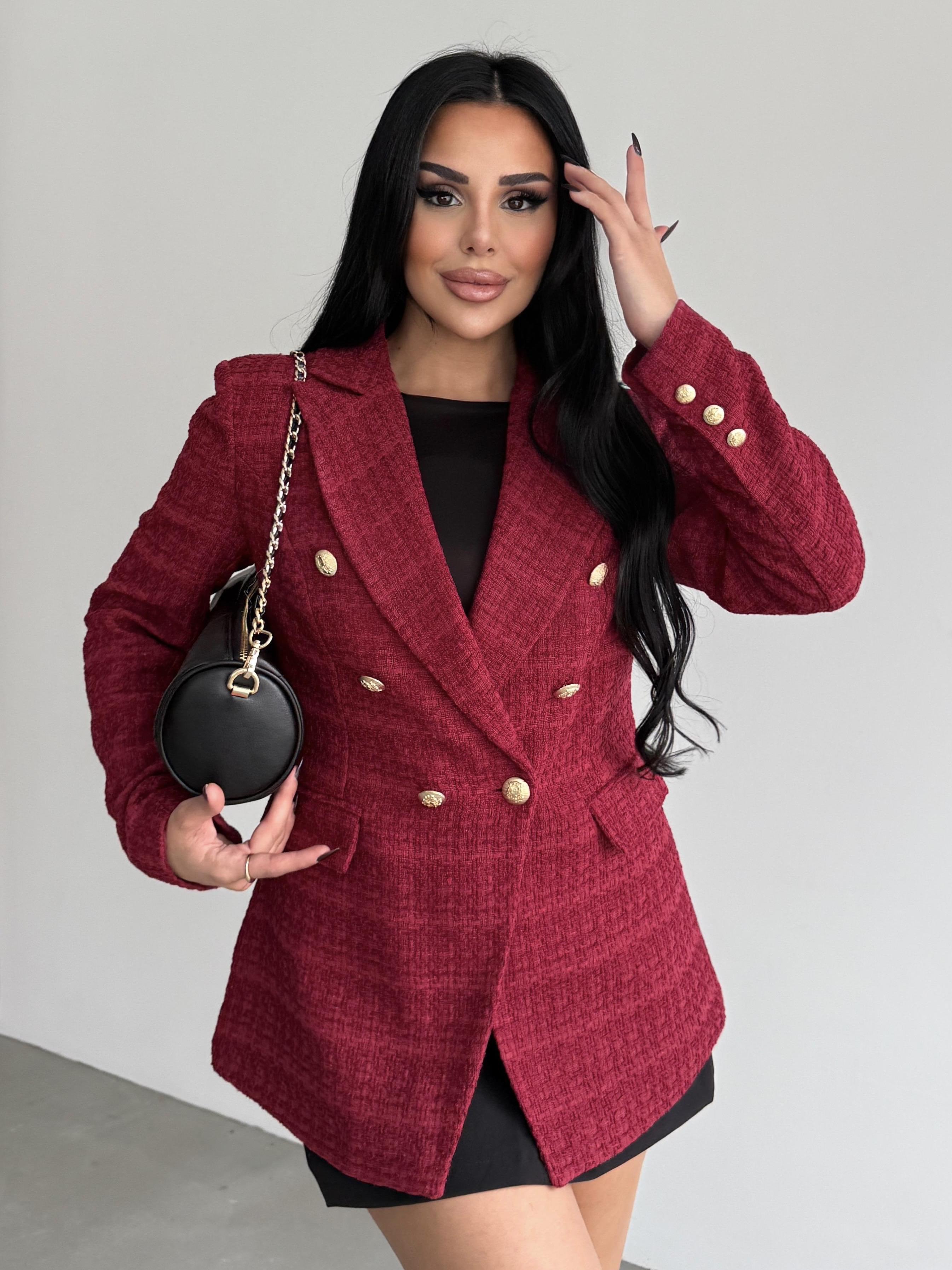Sofira Gold Düğme Detaylı Blazer Ceket Bordo