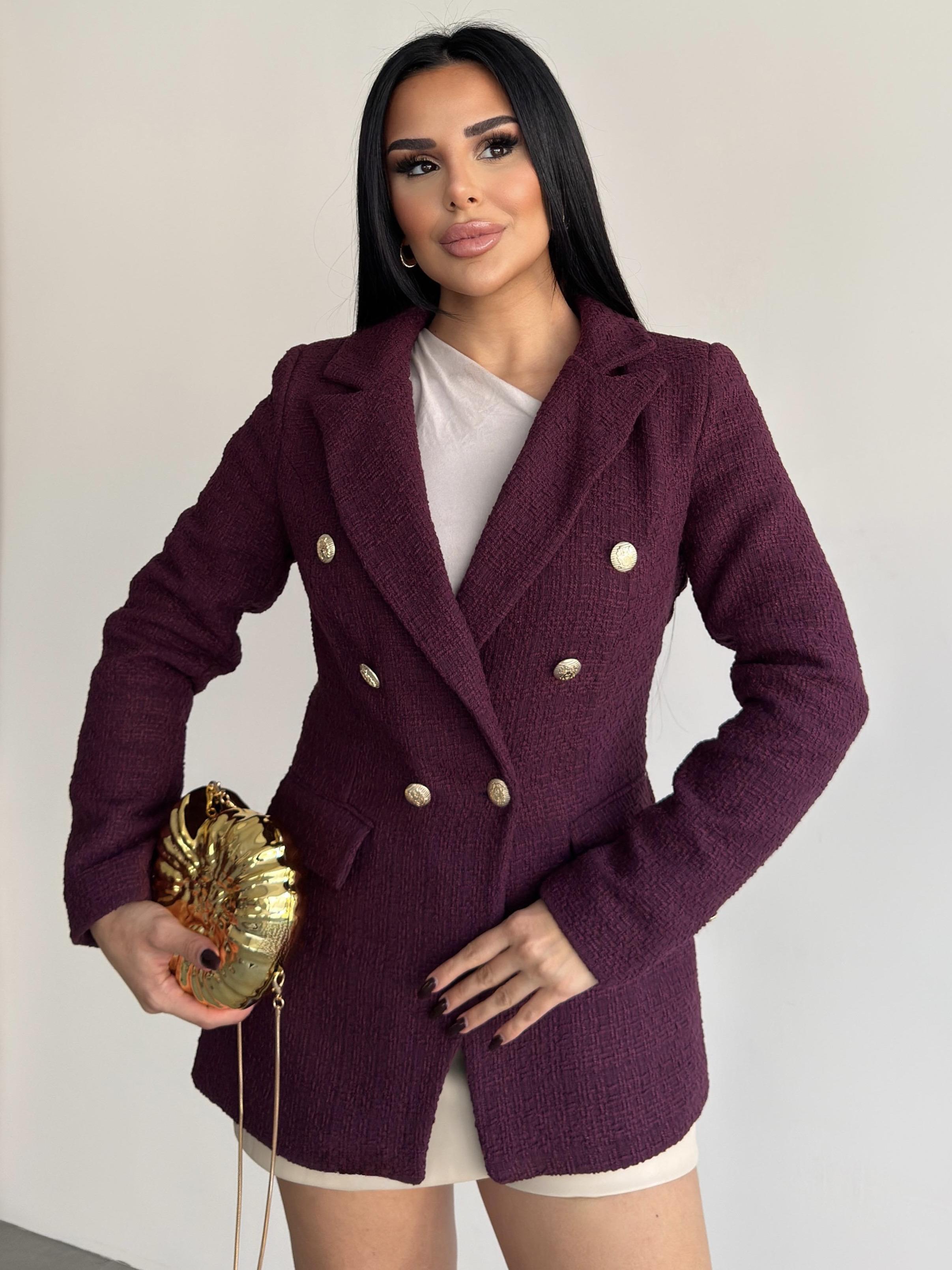 Sofira Gold Düğme Detaylı Blazer Ceket Mürdüm