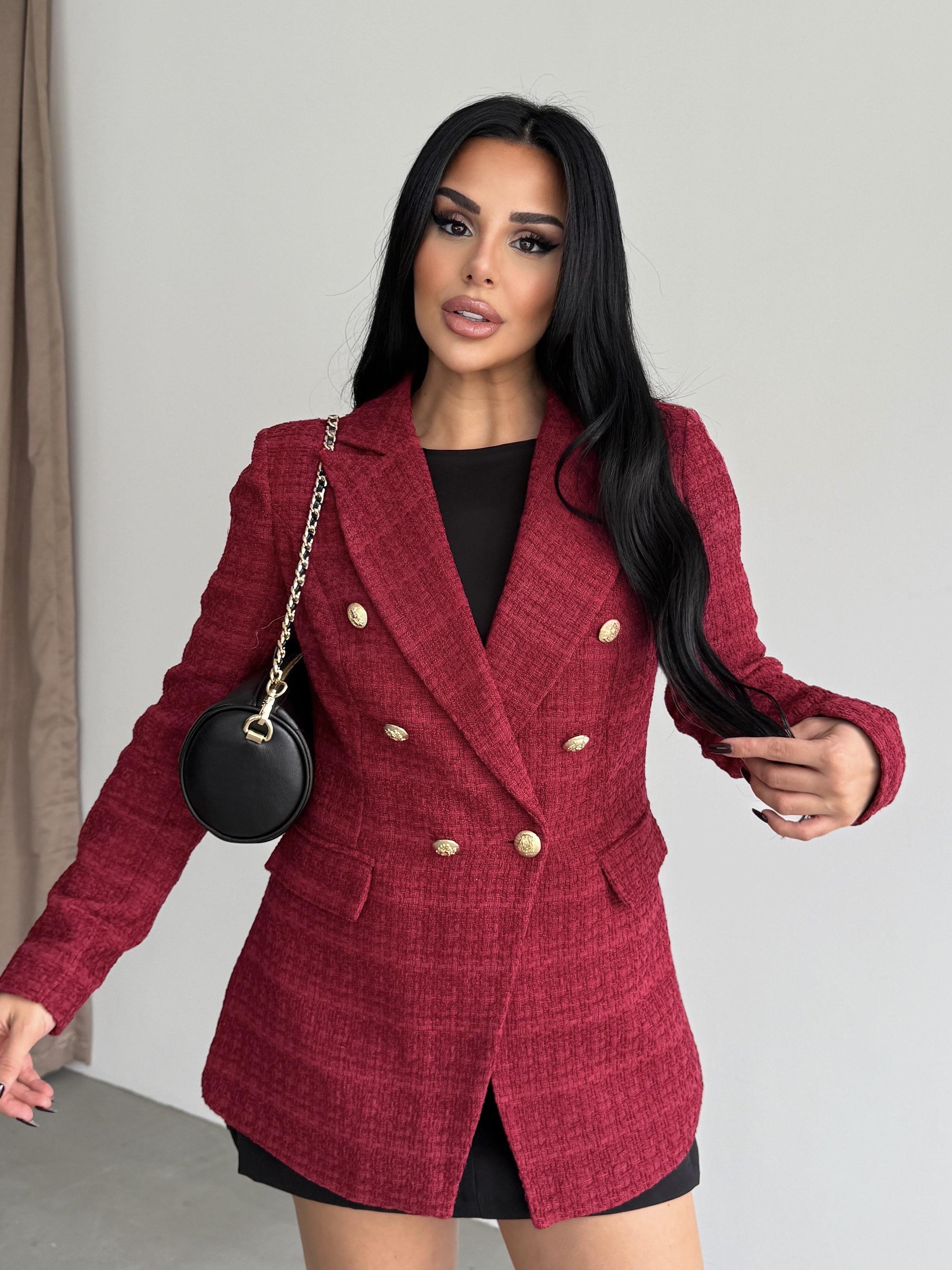 Sofira Gold Düğme Detaylı Blazer Ceket Bordo
