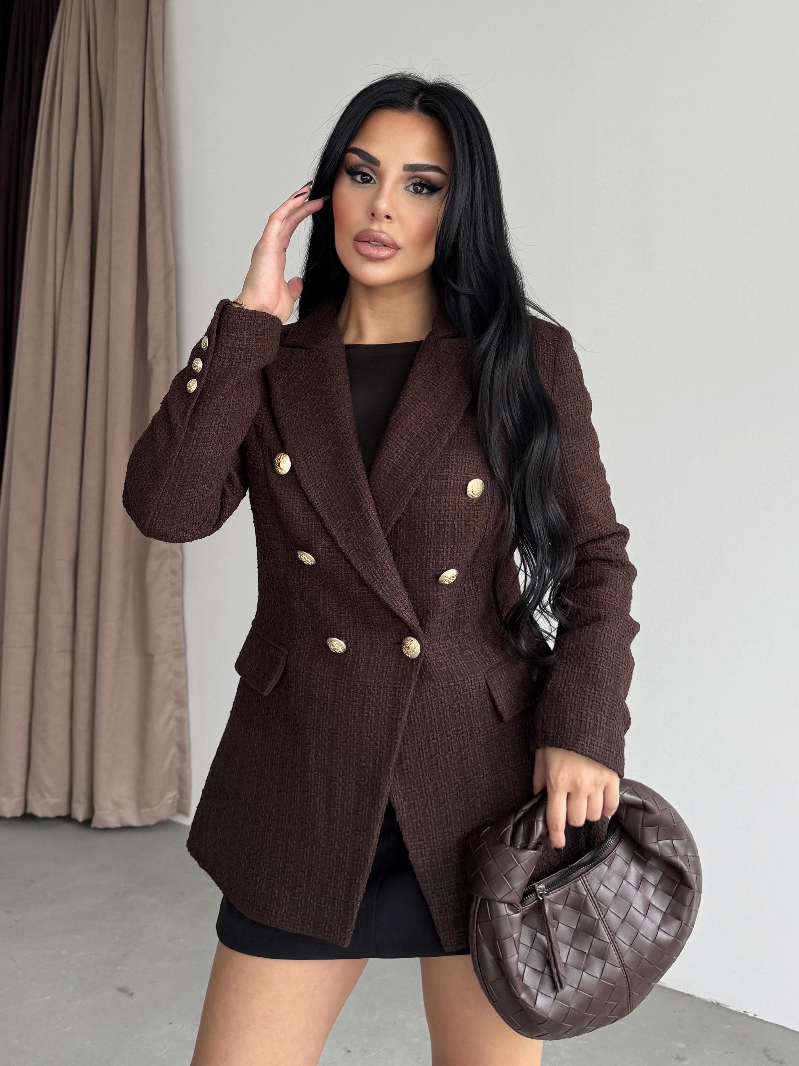 Sofira Gold Düğme Detaylı Blazer Ceket Kahve
