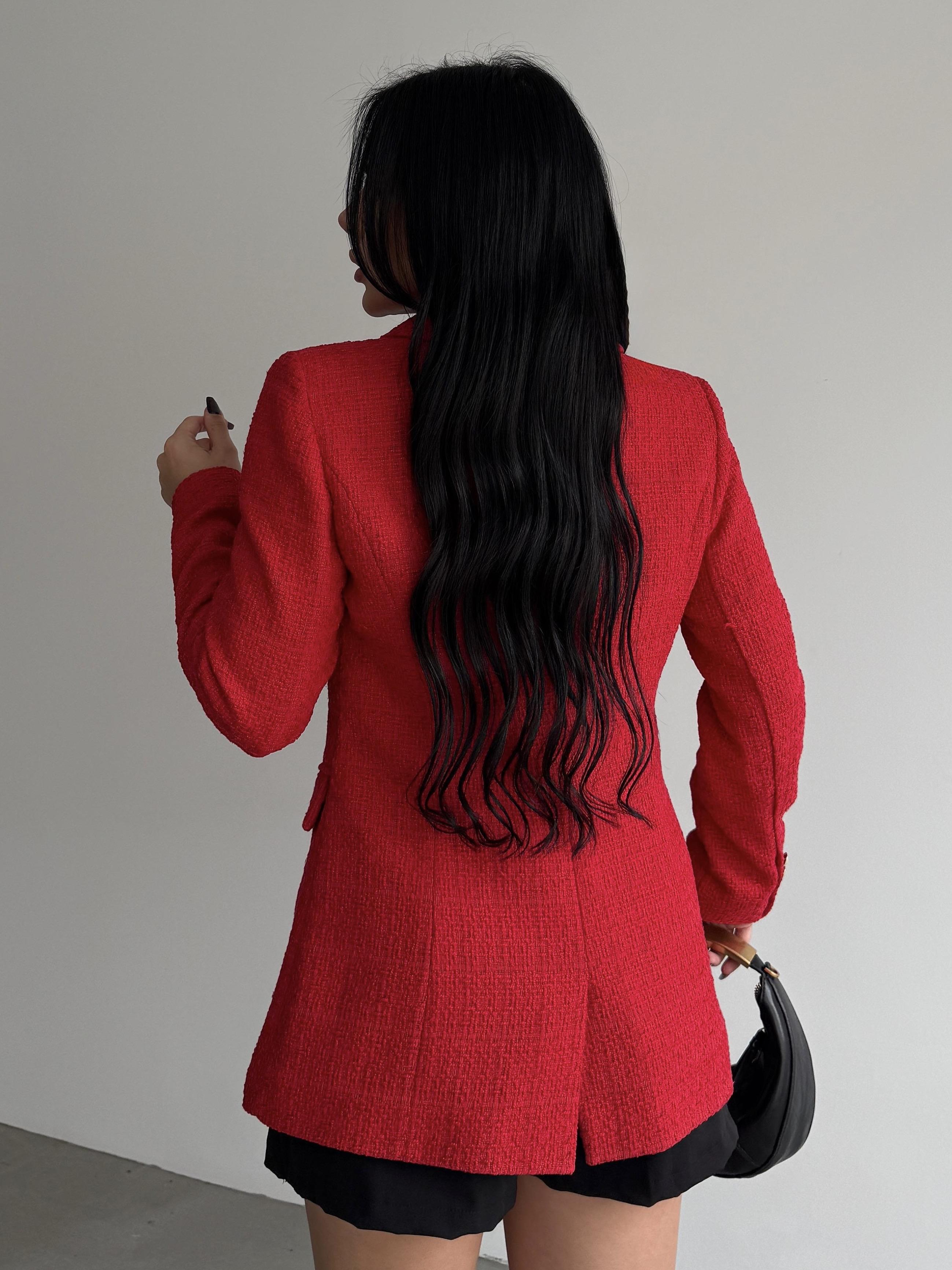 Sofira Gold Düğme Detaylı Blazer Ceket Kırmızı