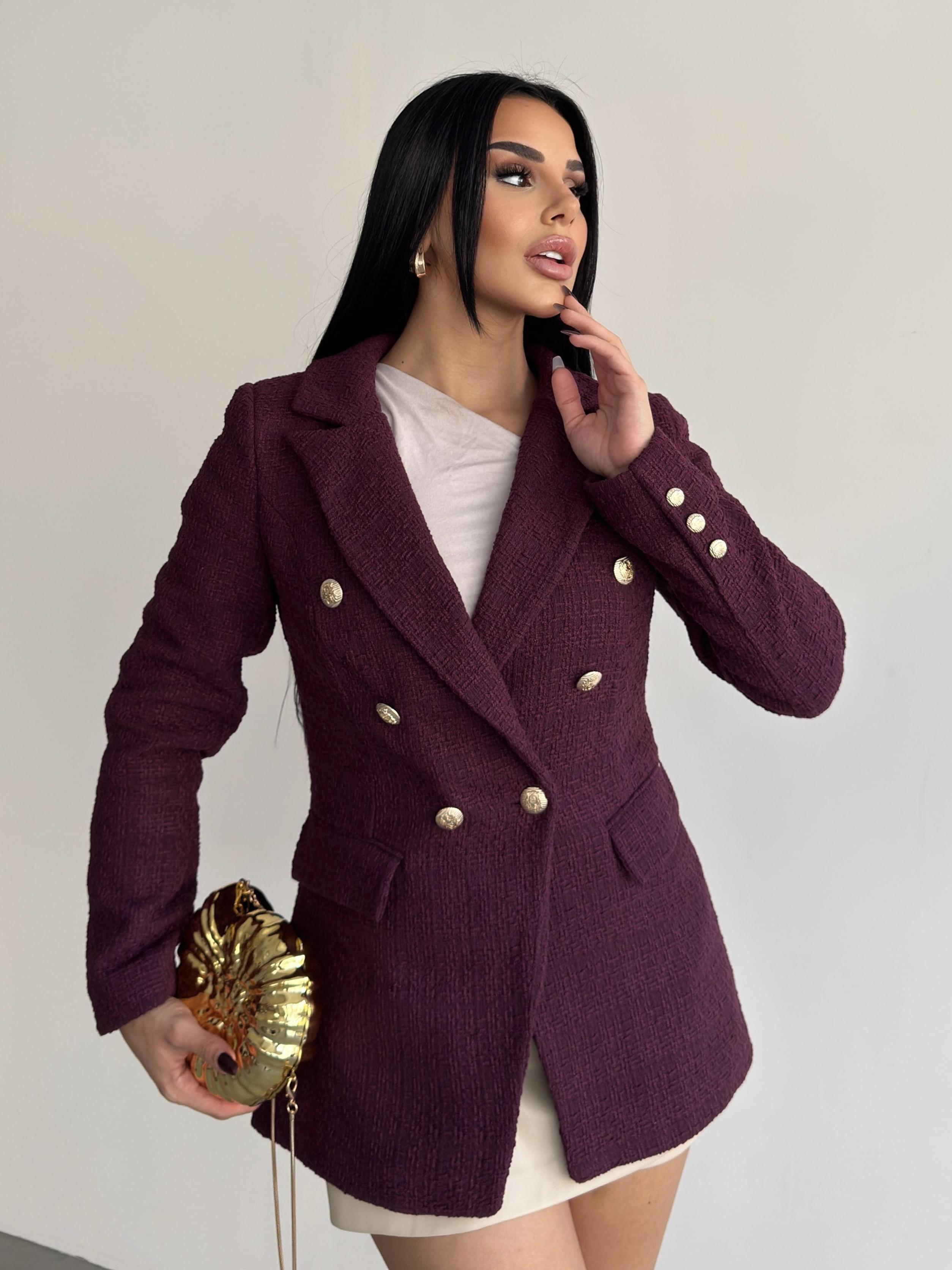 Sofira Gold Düğme Detaylı Blazer Ceket Mürdüm