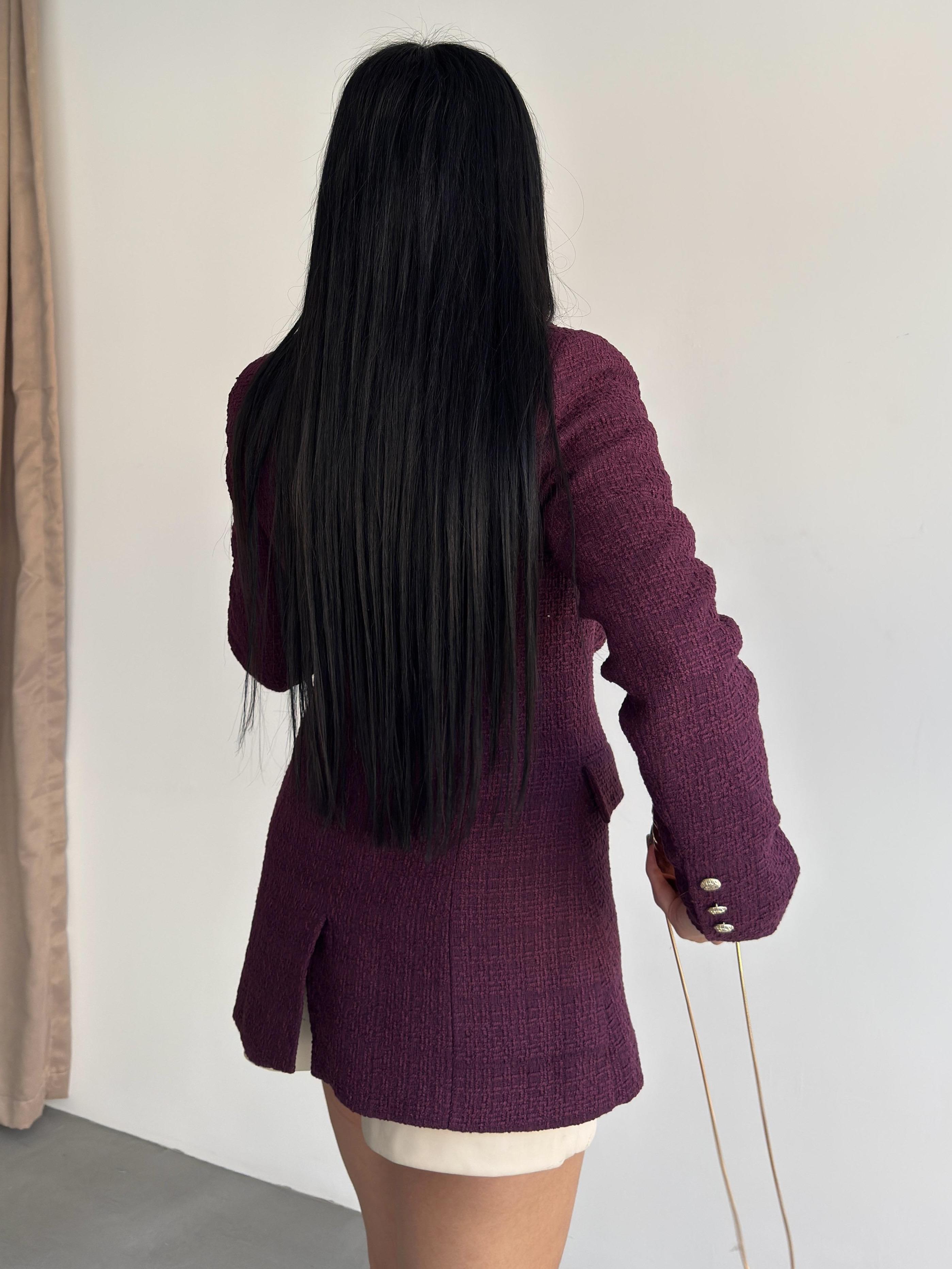 Sofira Gold Düğme Detaylı Blazer Ceket Mürdüm