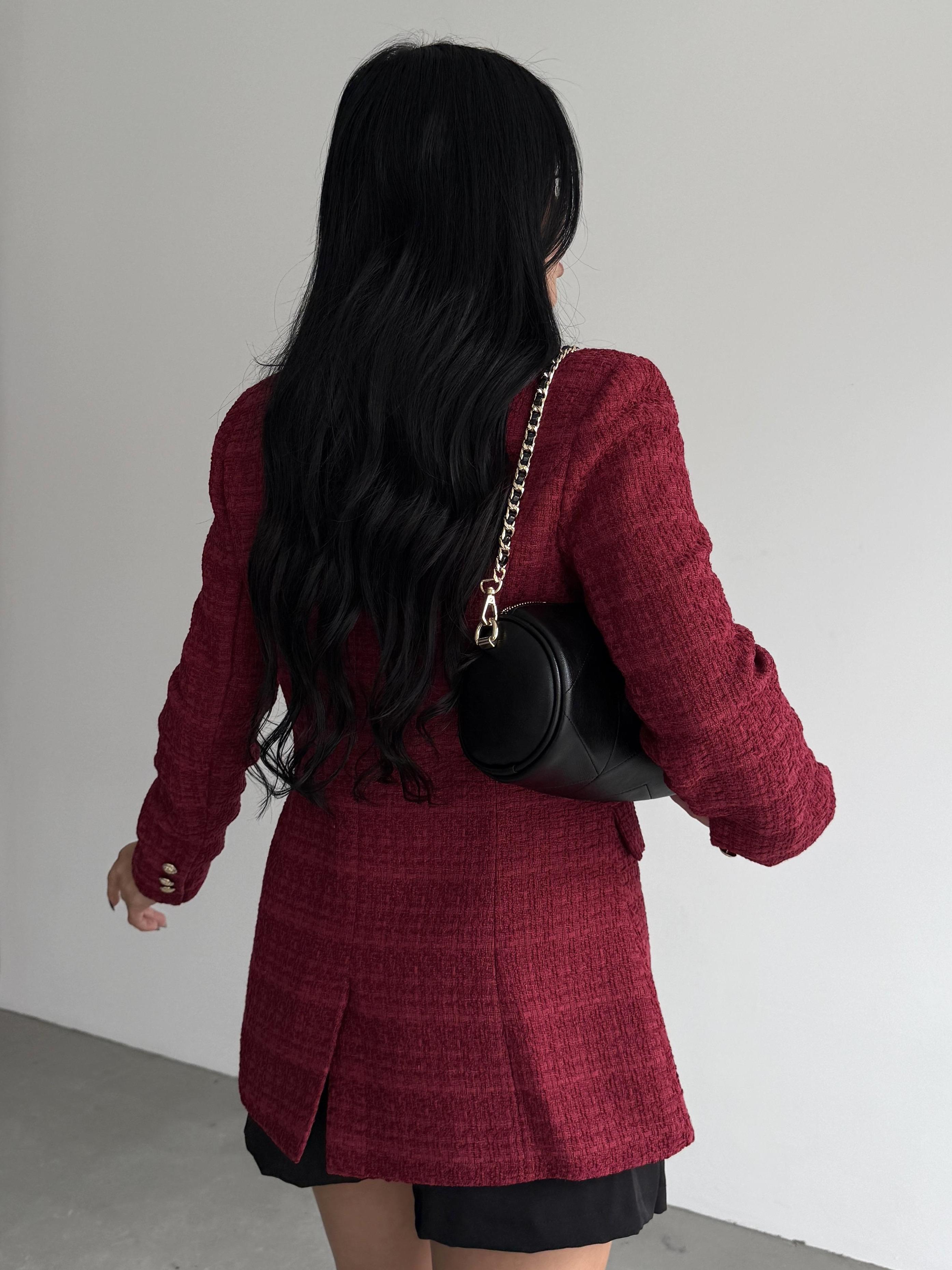 Sofira Gold Düğme Detaylı Blazer Ceket Bordo
