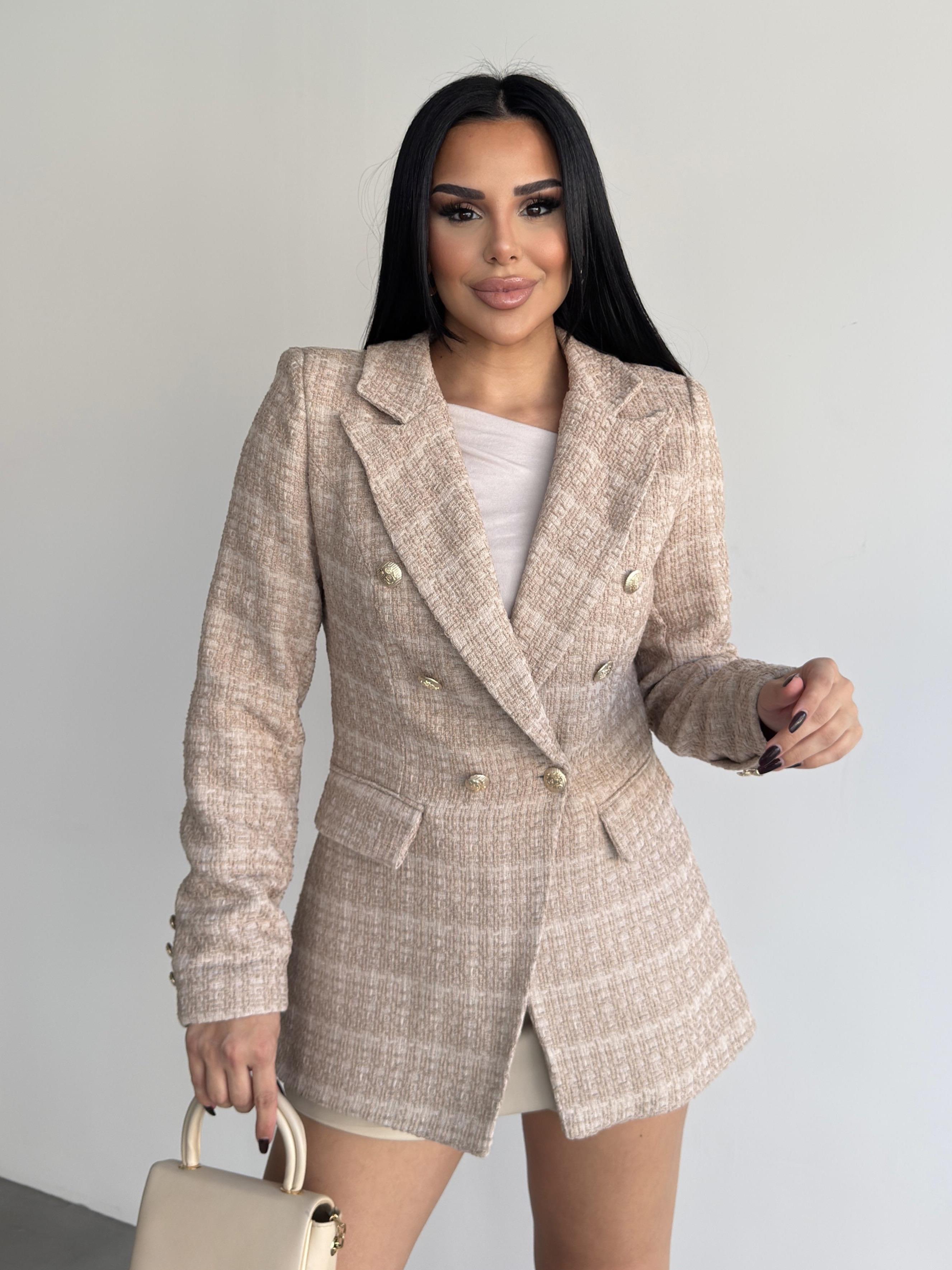 Sofira Gold Düğme Detaylı Blazer Ceket Bej