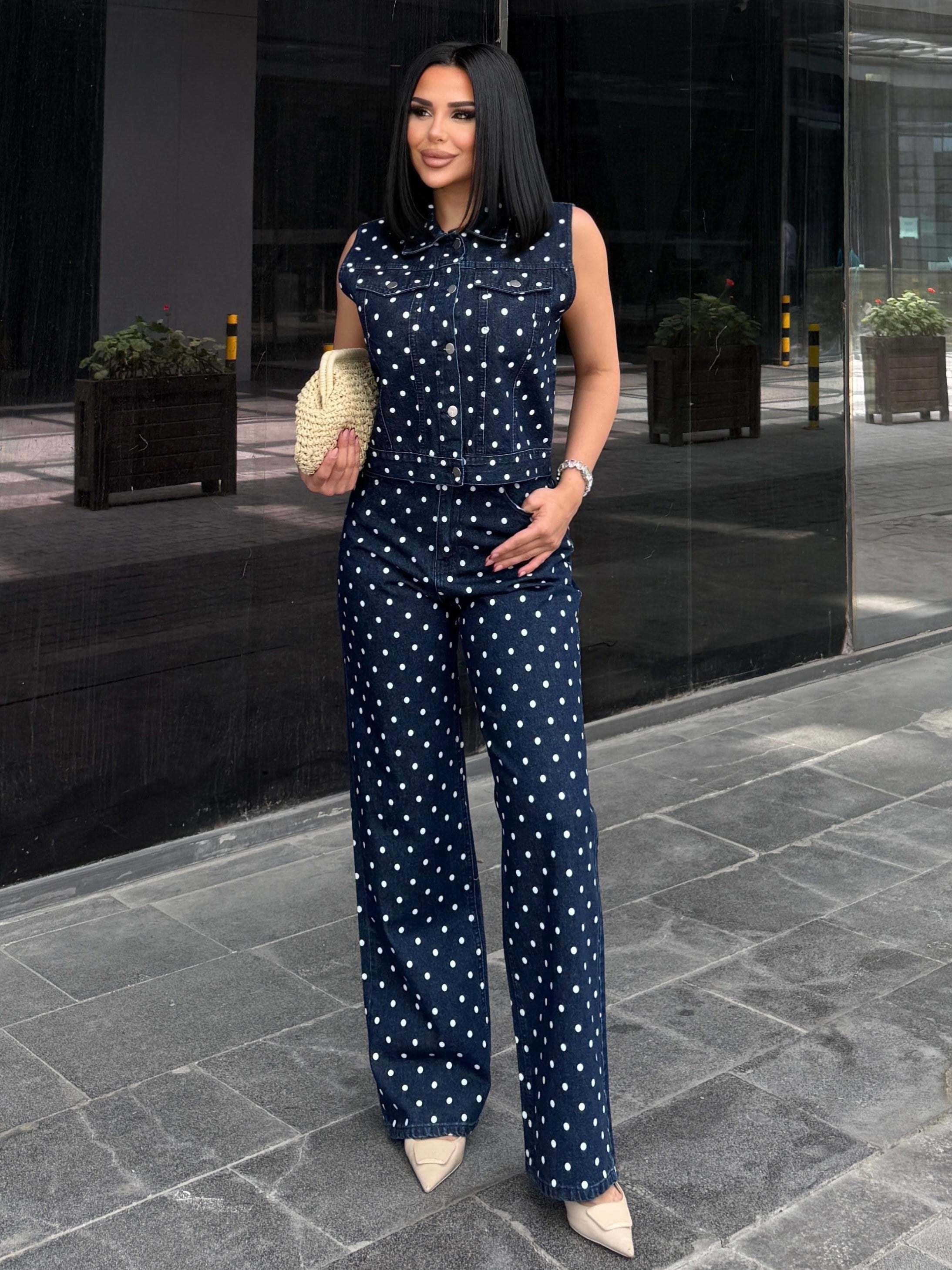 Stores Puantiye Detaylı Denim Takım Lacivert