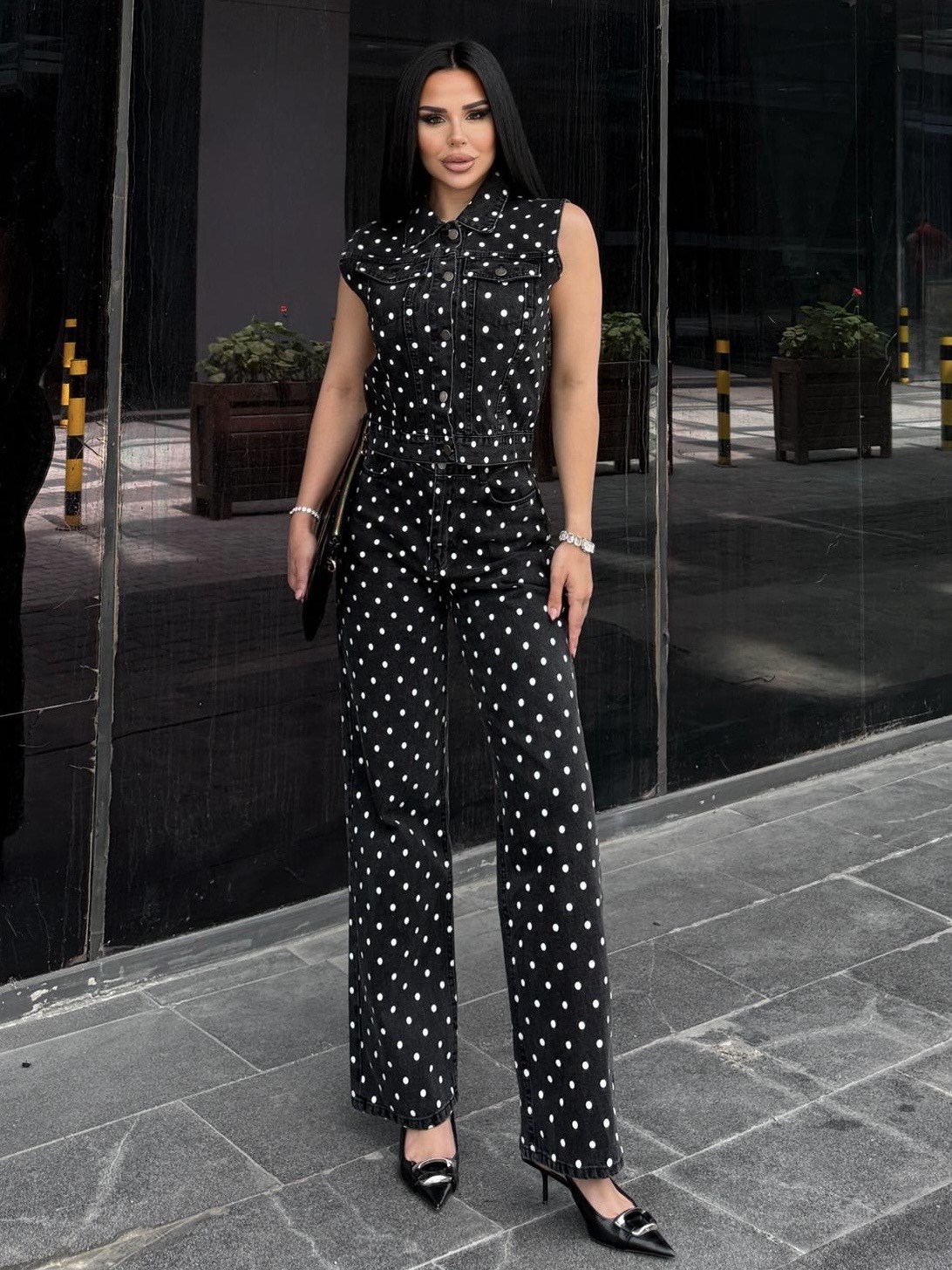 Stores Puantiye Detaylı Denim Takım Siyah