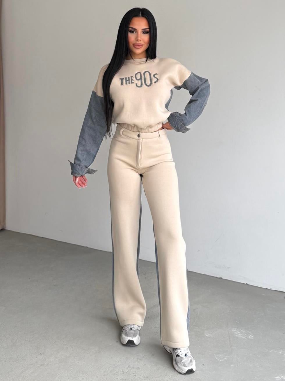 Thesa Denim Detaylı Spor Takım Bej