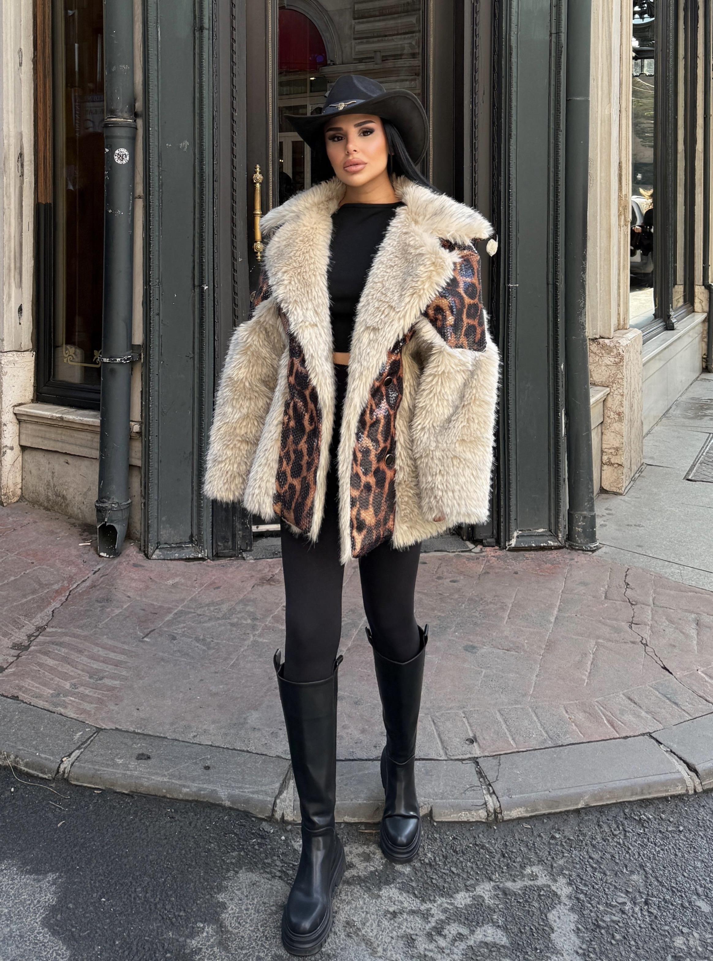 Tigora Pul Payet Detaylı Kürk Leopar