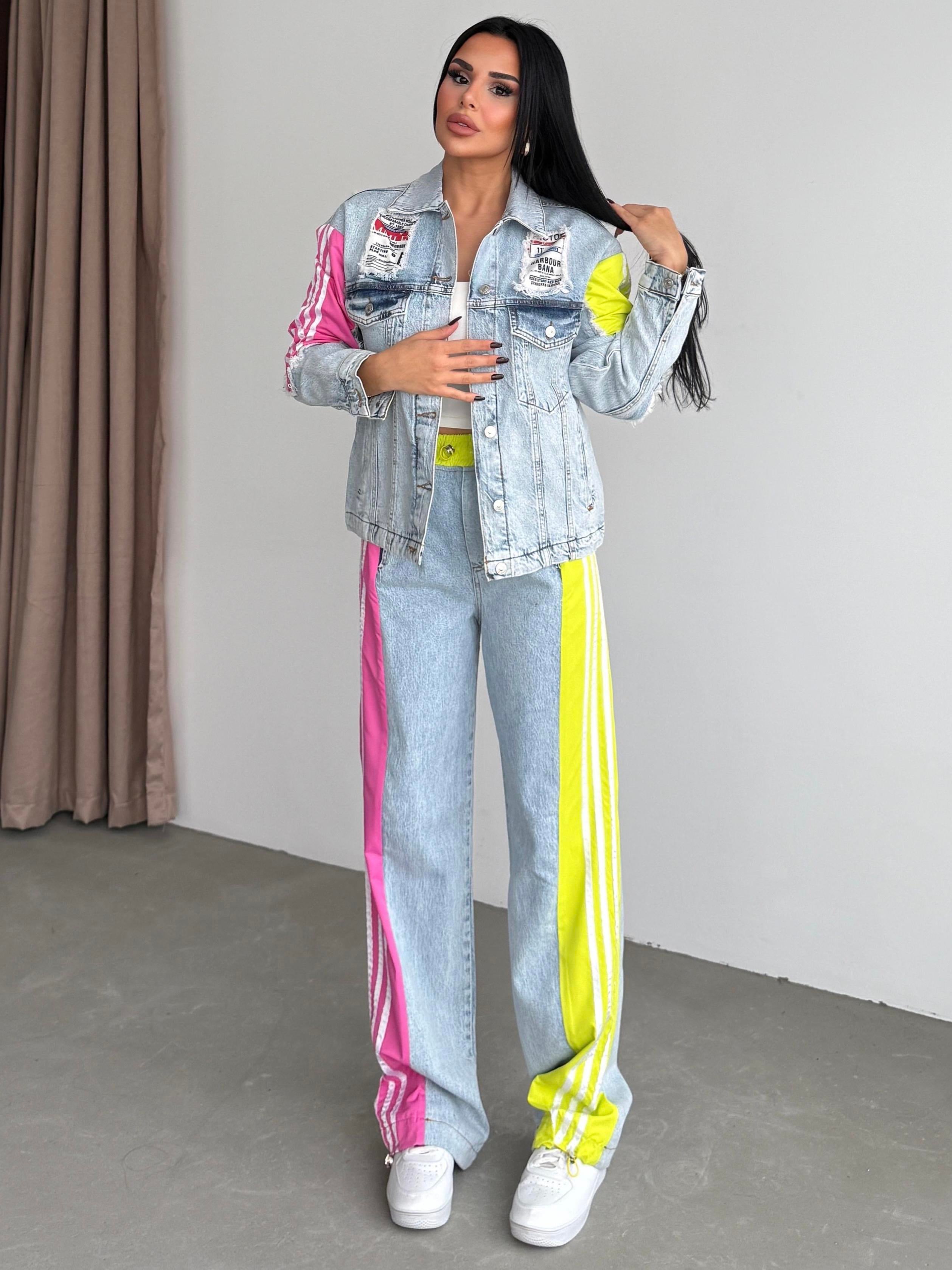 Tute Paraşüt Detaylı Denim Takım Pembe