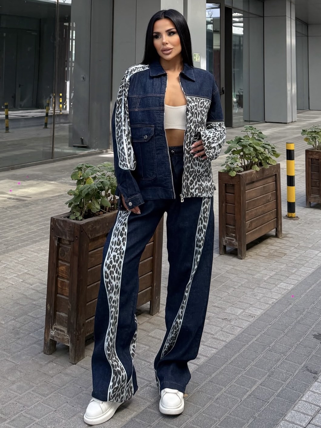 Tuyas Leopar Detaylı Takım Lacivert