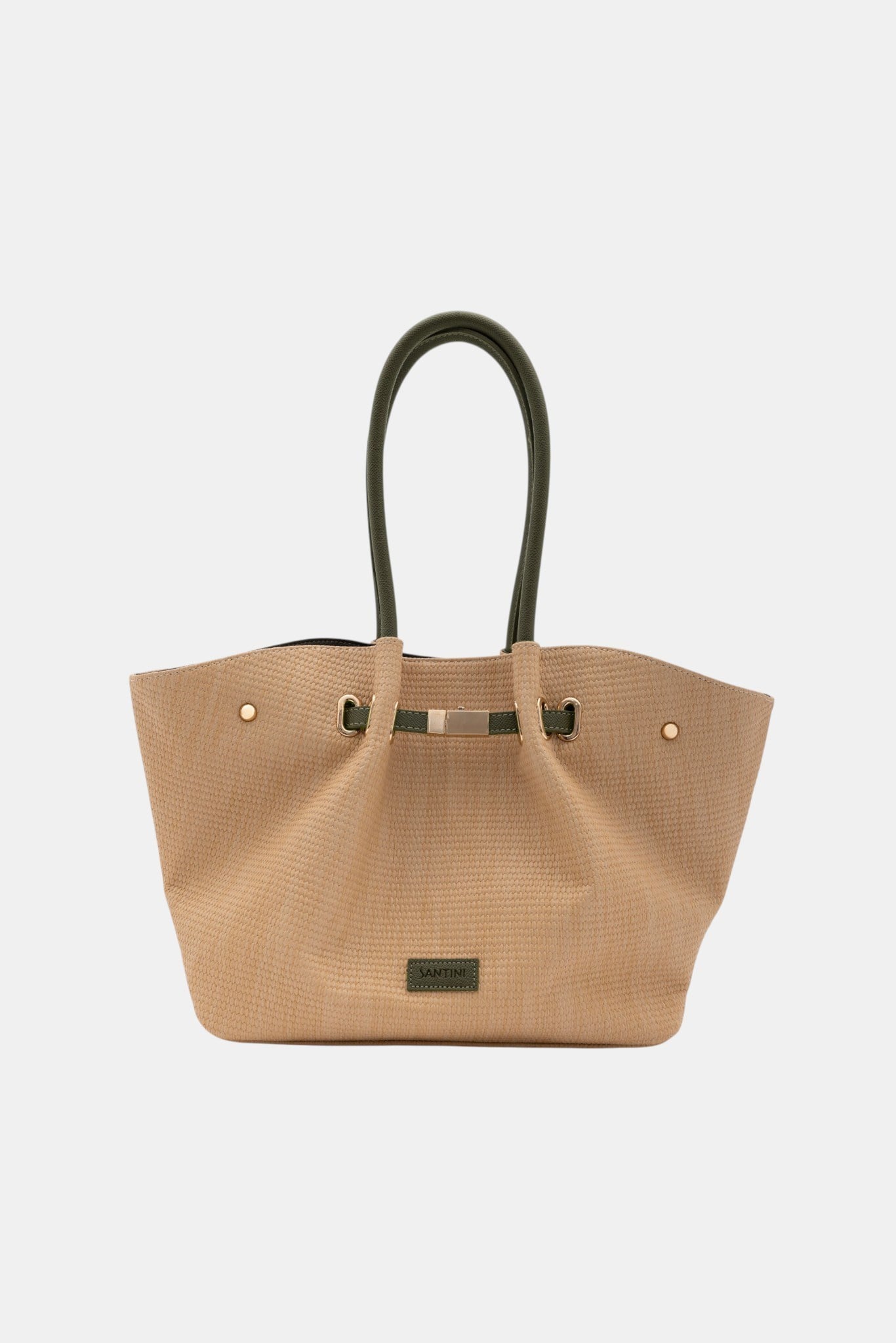 Valencia Tote - Kadın Omuz ve Kol Çantası Hasır Dokulu Günlük Büyük Boy Haki