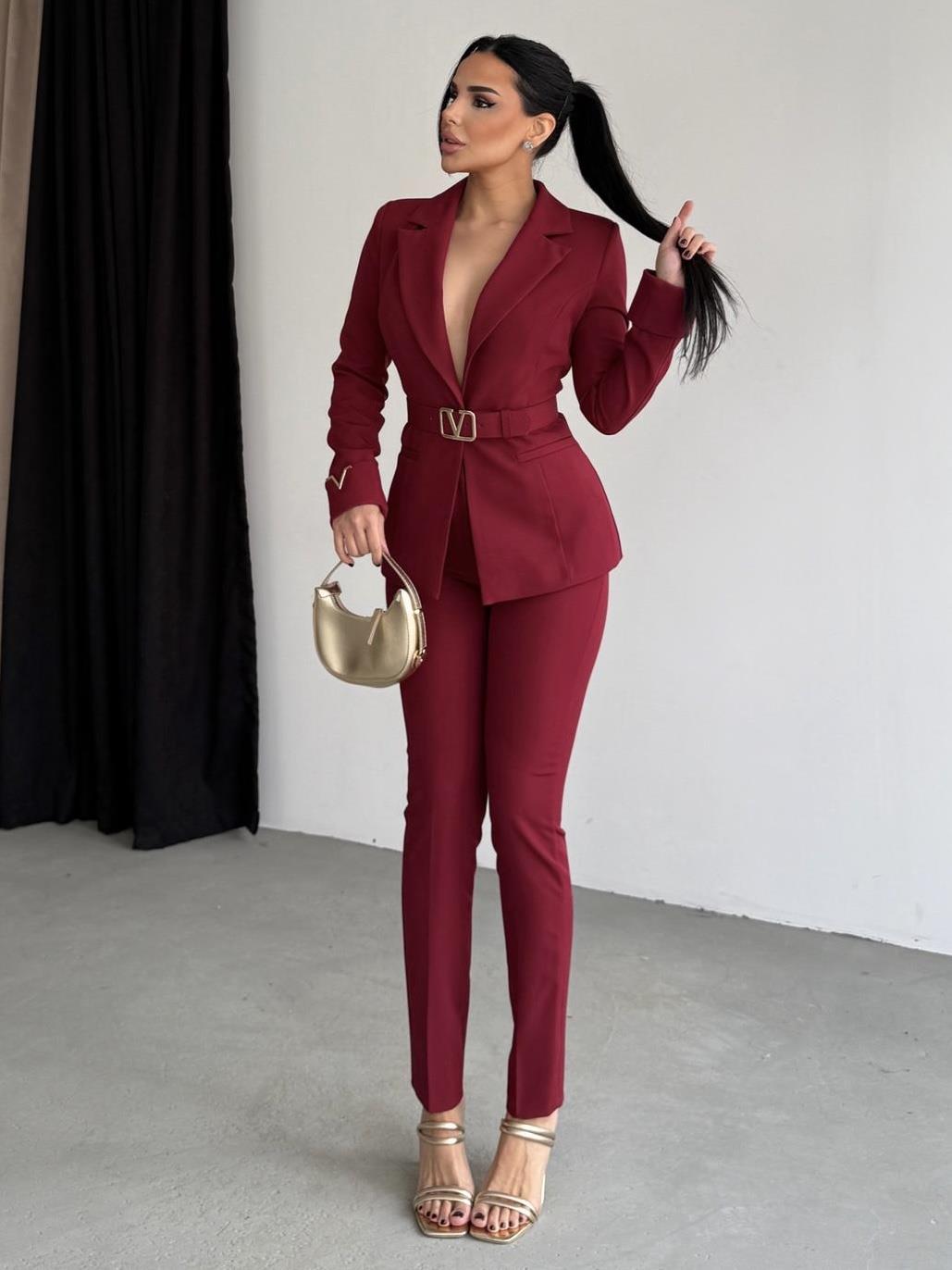 Vansie Gold Kemer Detaylı Takım Bordo