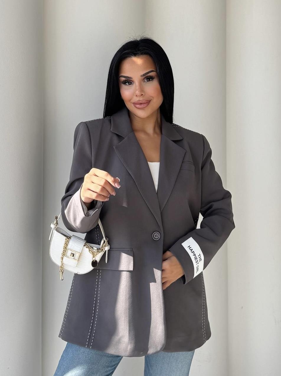 Velodi  Nakış Detaylı Blazer Ceket Gri