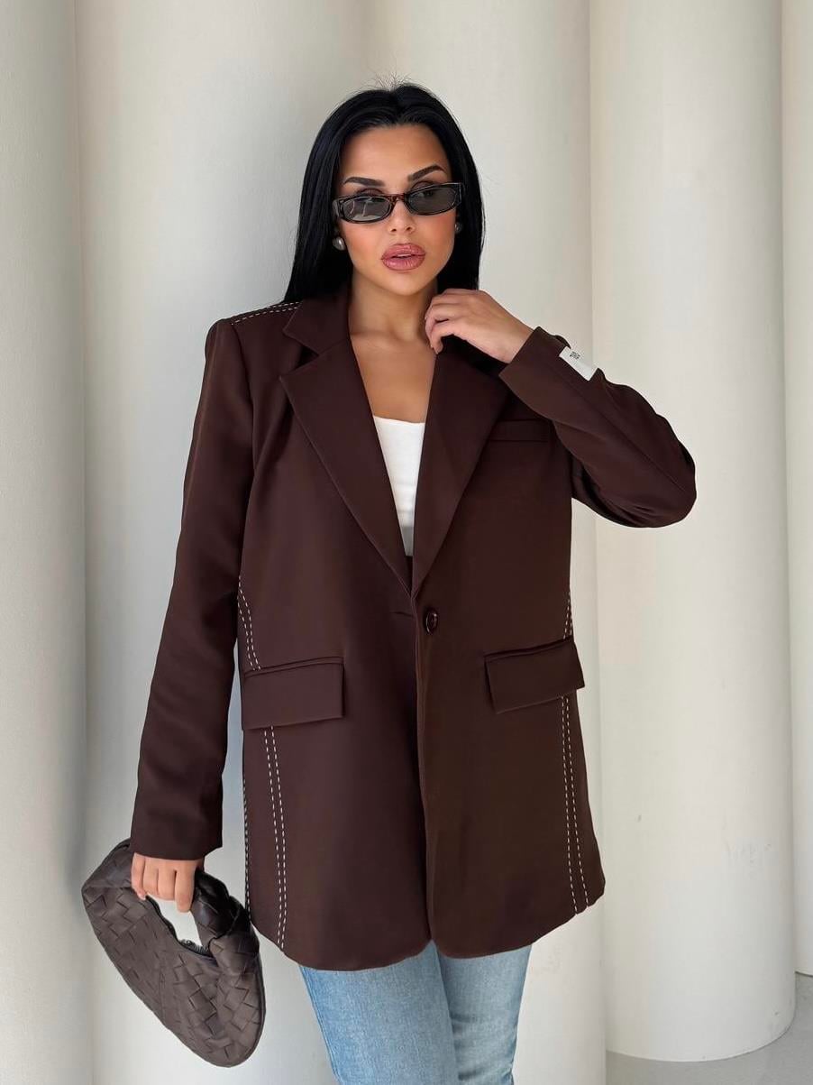 Velodi  Nakış Detaylı Blazer Ceket Kahve