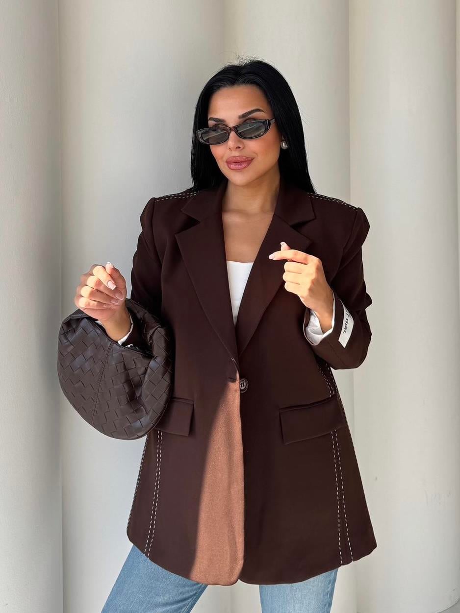 Velodi  Nakış Detaylı Blazer Ceket Kahve
