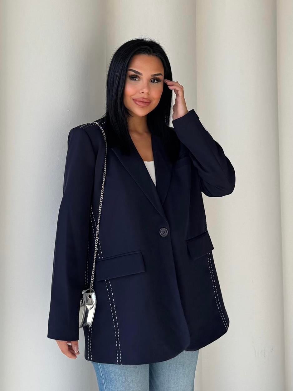 Velodi  Nakış Detaylı Blazer Ceket Lacivert